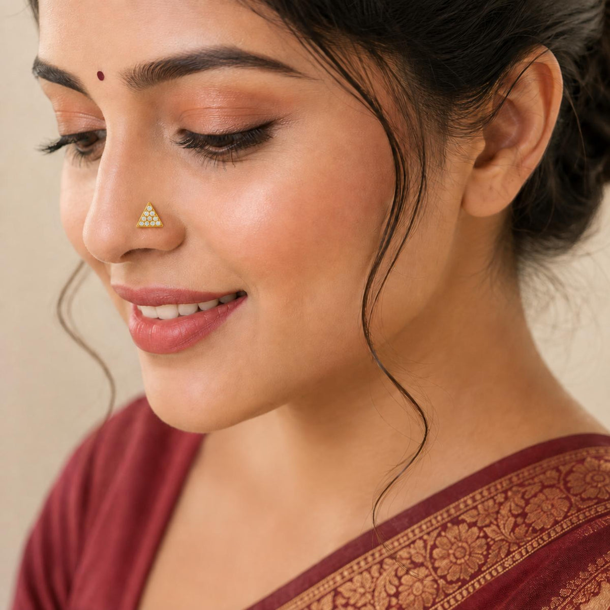 White CZ Triangle Nose Pin - Sterling Silver Gold Plated