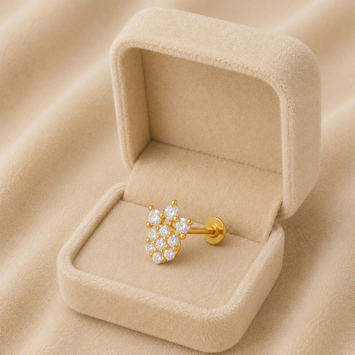 White CZ Crown Nose Pin - Sterling Silver Gold Plated