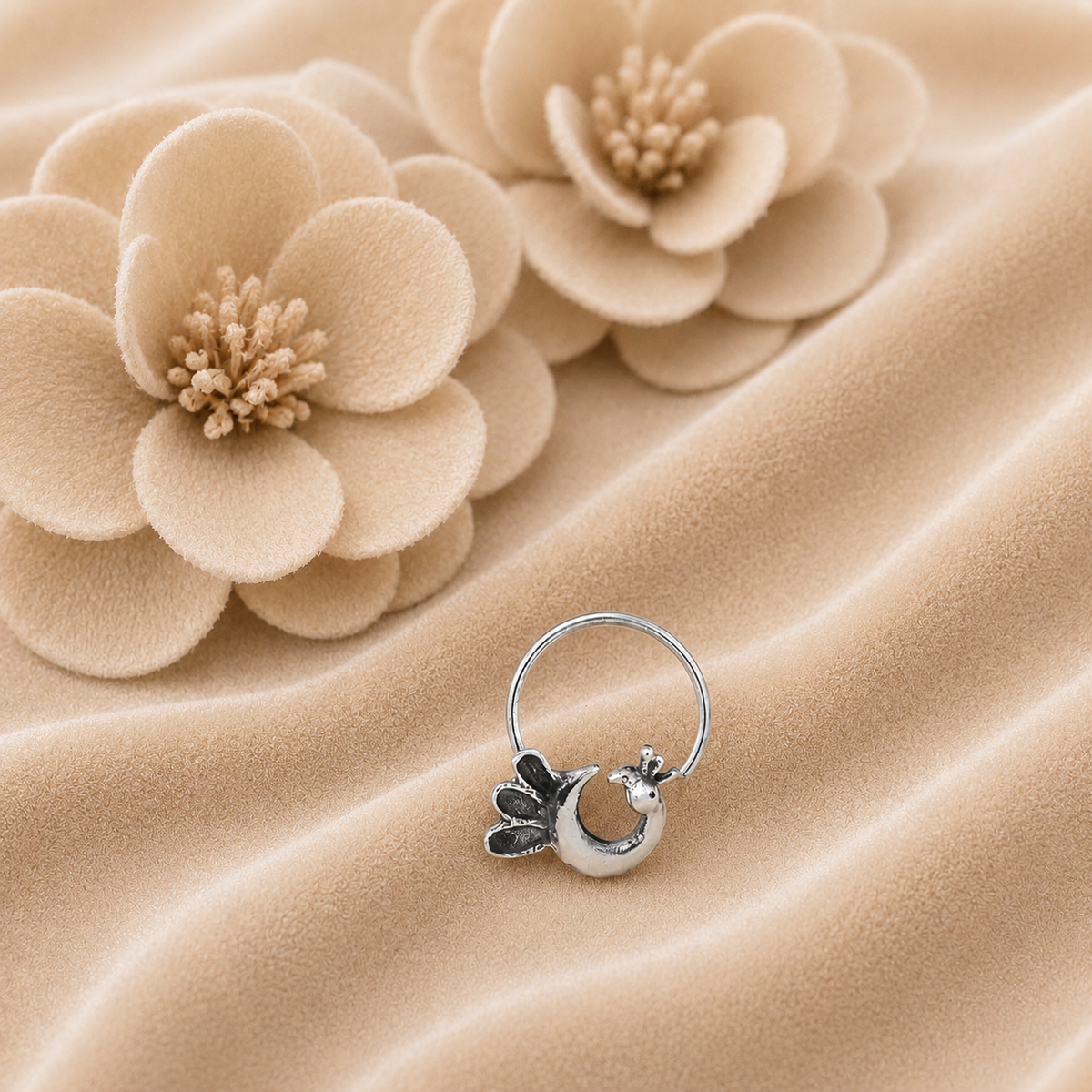 Peacock Design Nose Pin - Sterling Silver Oxidized Plated