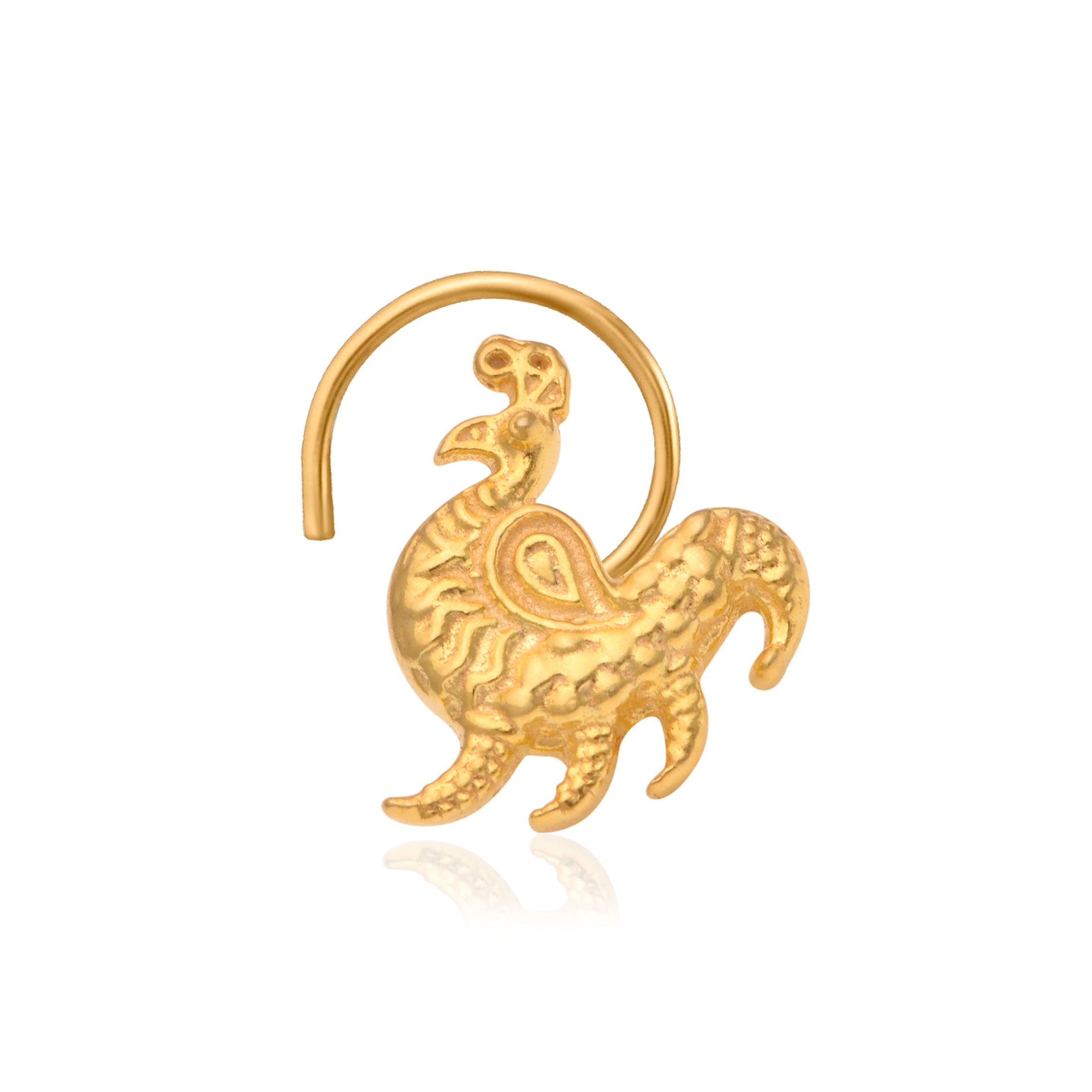 Gold Plated Peacock Nose Pin – Traditional Textured Ethnic Motif Design