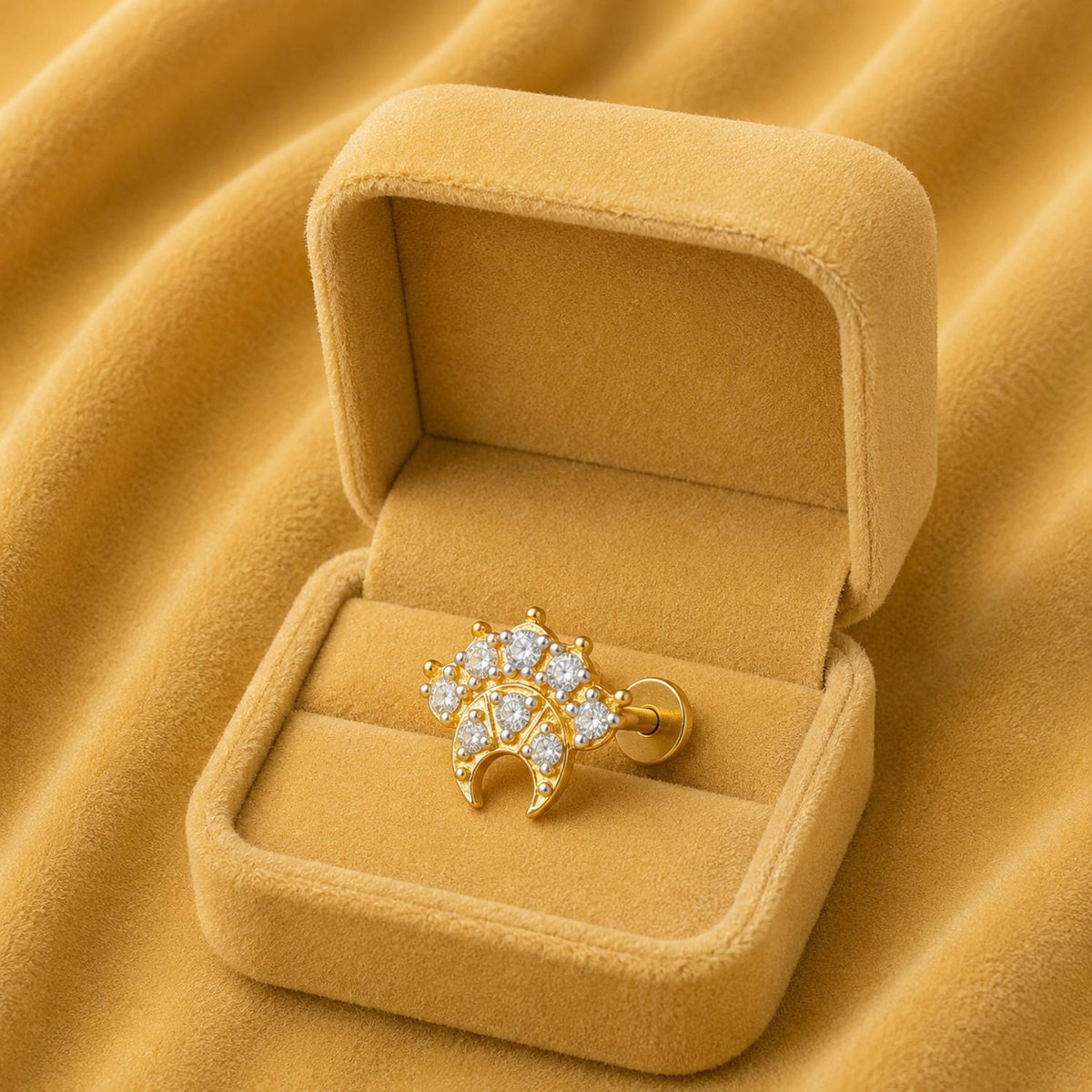 White CZ Crescent Crown Nose Pin - Sterling Silver Gold Plated
