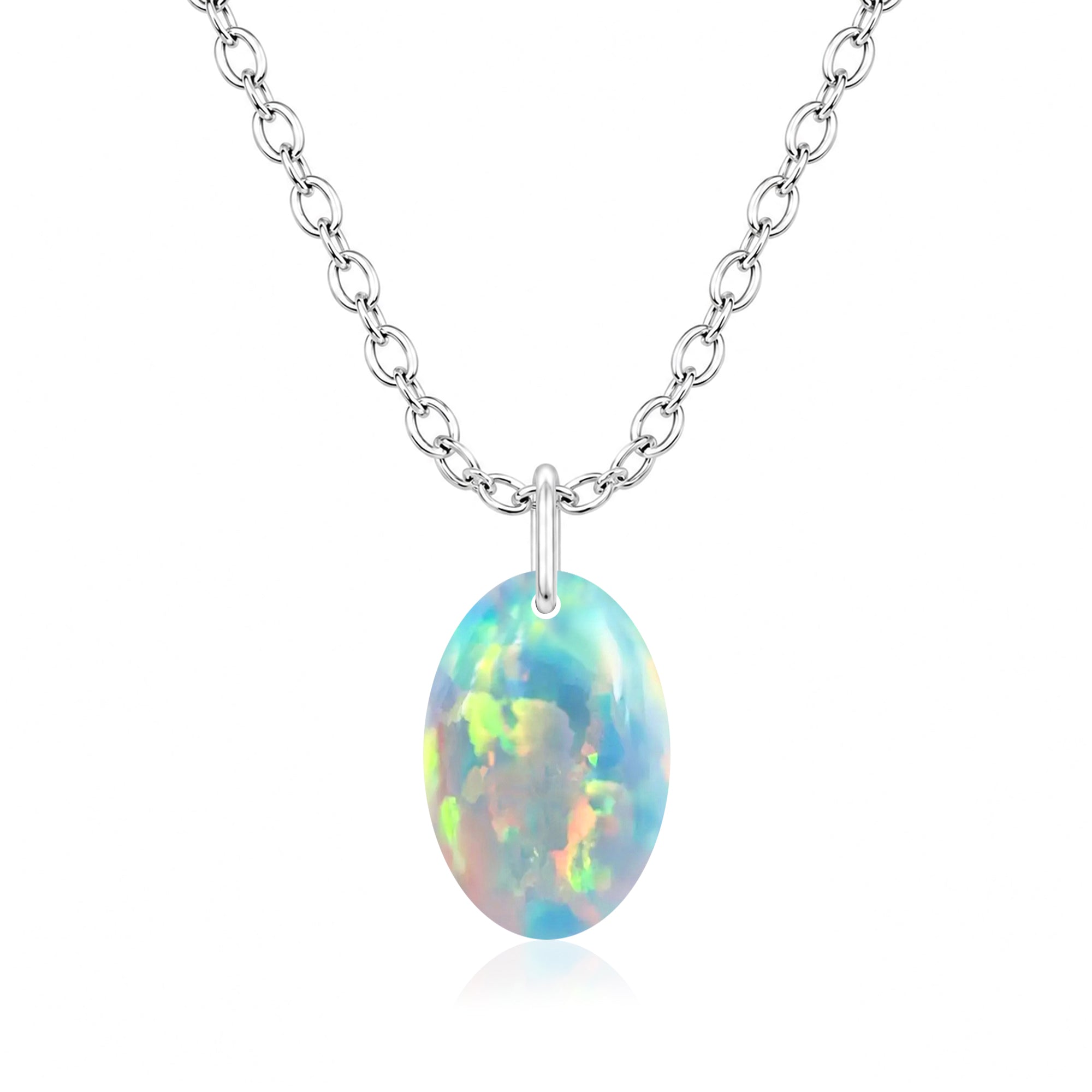 Oval Opal Solitaire Necklace - 925 sterling Silver
