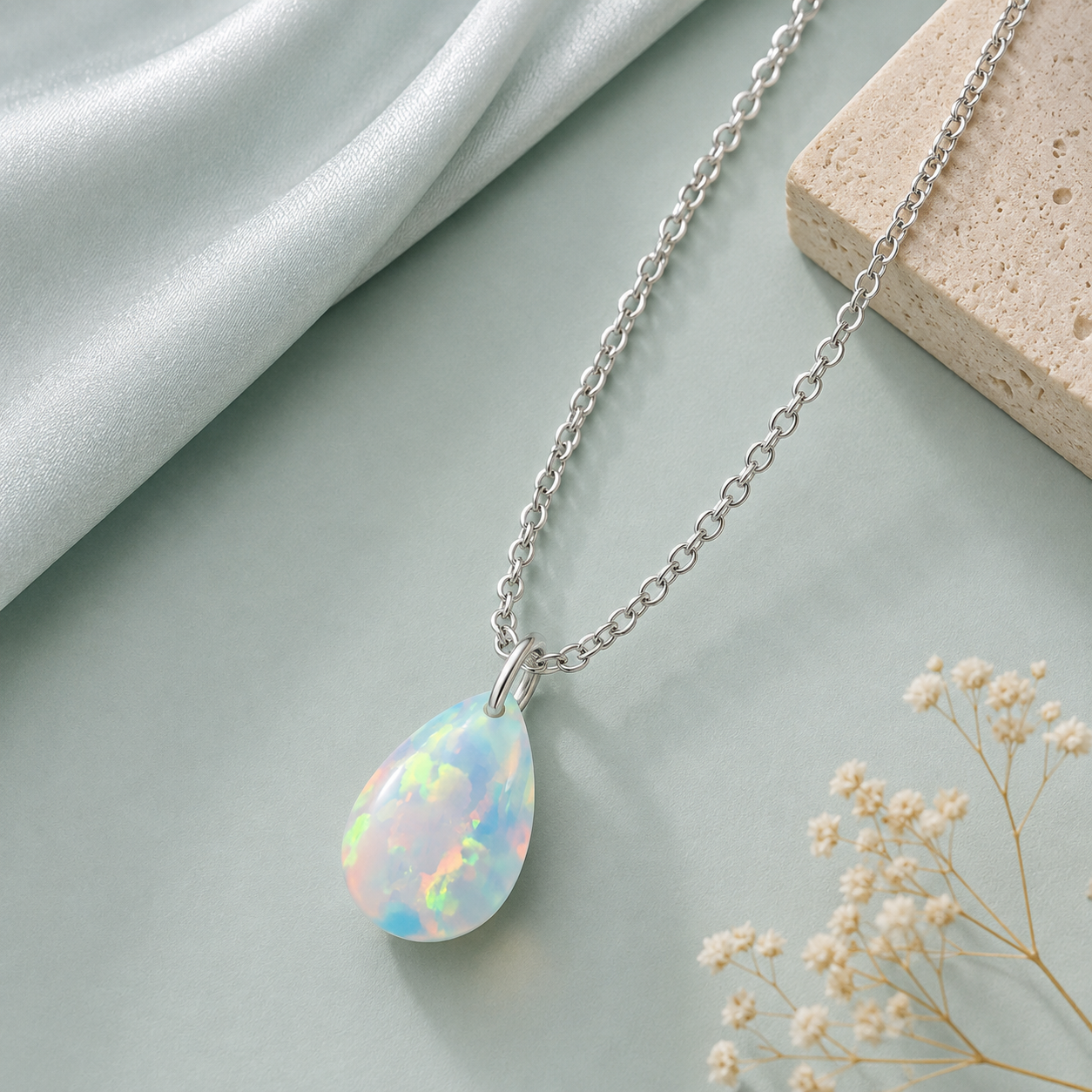 Pear Opal Solitaire Necklace - 925 sterling Silver