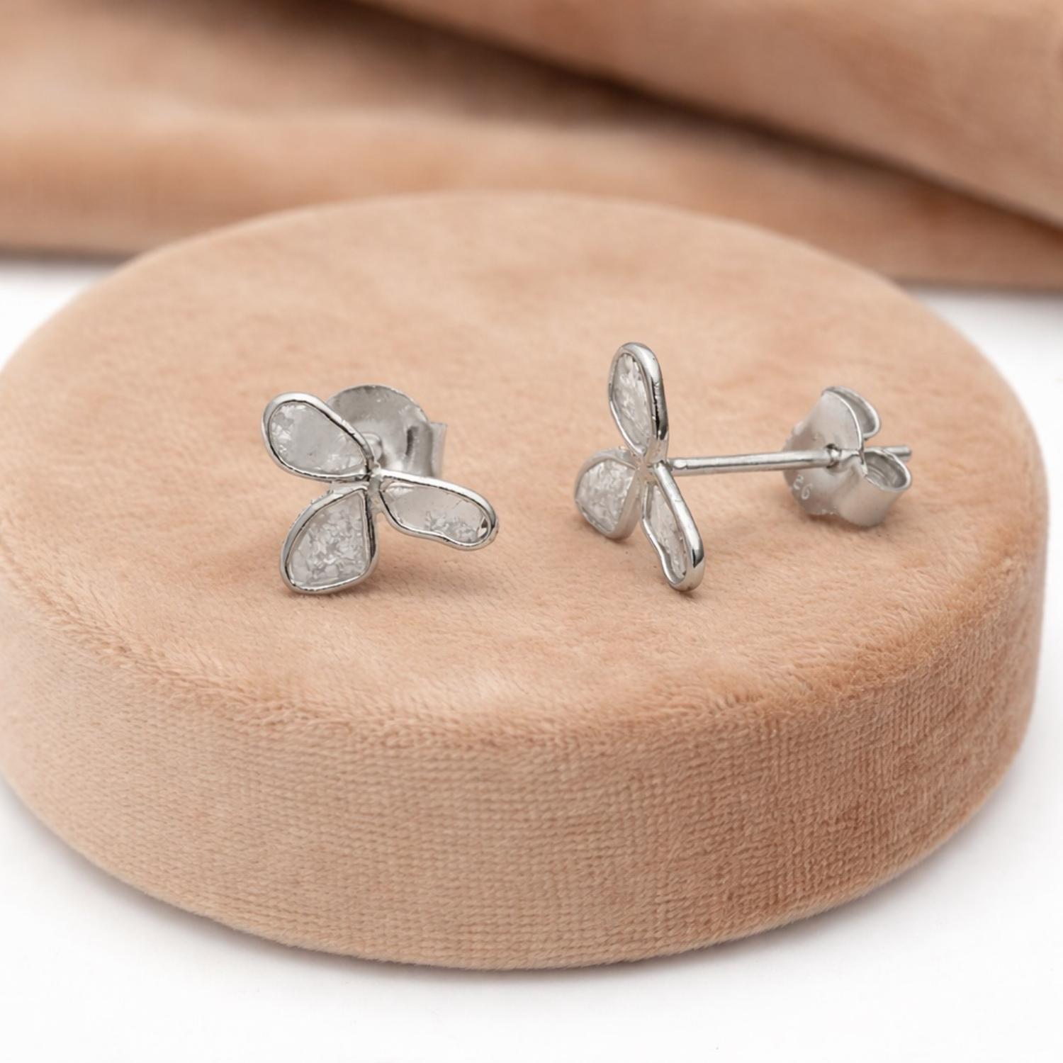 Polki Diamond Floral Stud Earrings - 925 Sterling Silver