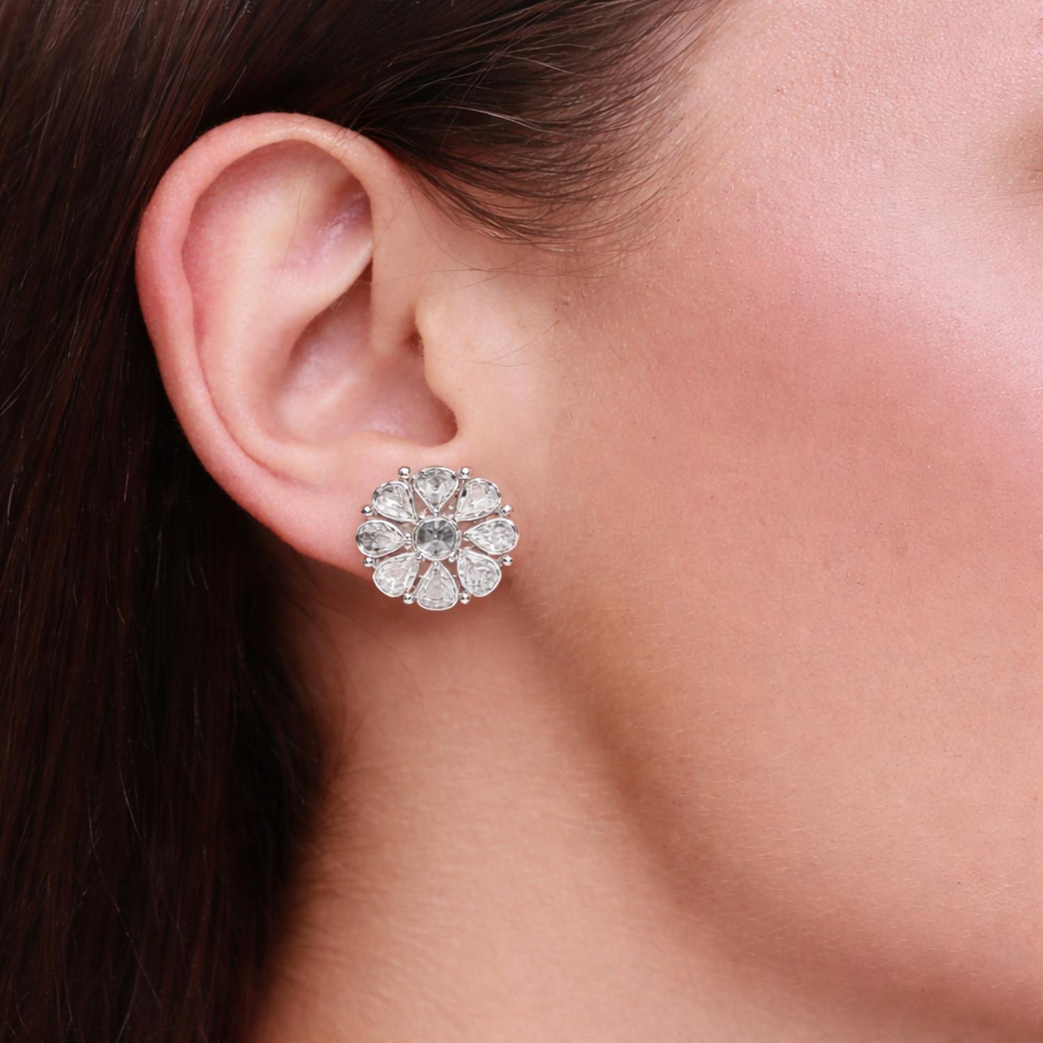 0.50 Ct Unshaped Polki Diamond Floral Stud Earrings - 925 Sterling Silver