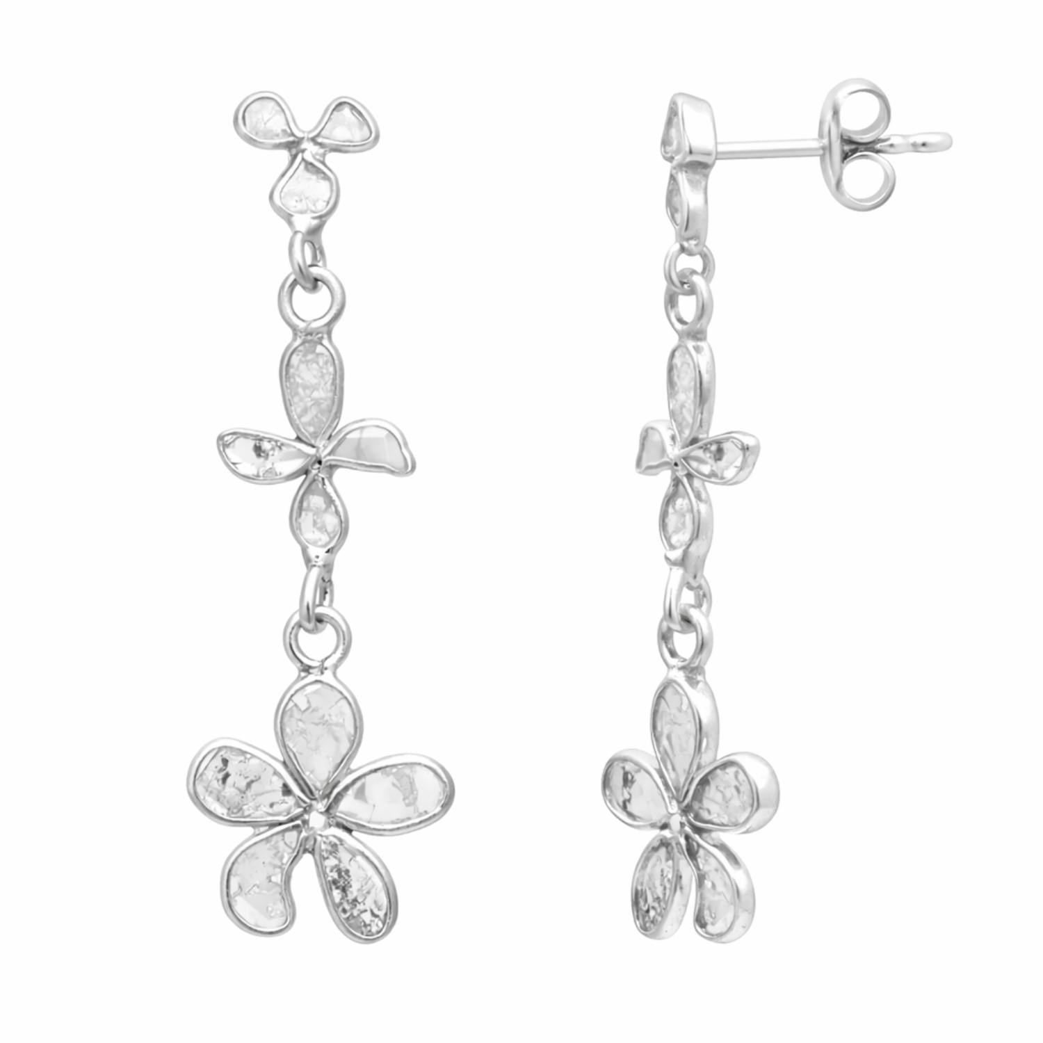 0.75 Ct Unshaped Polki Diamond Floral Drop Earrings - 925 Sterling Silver