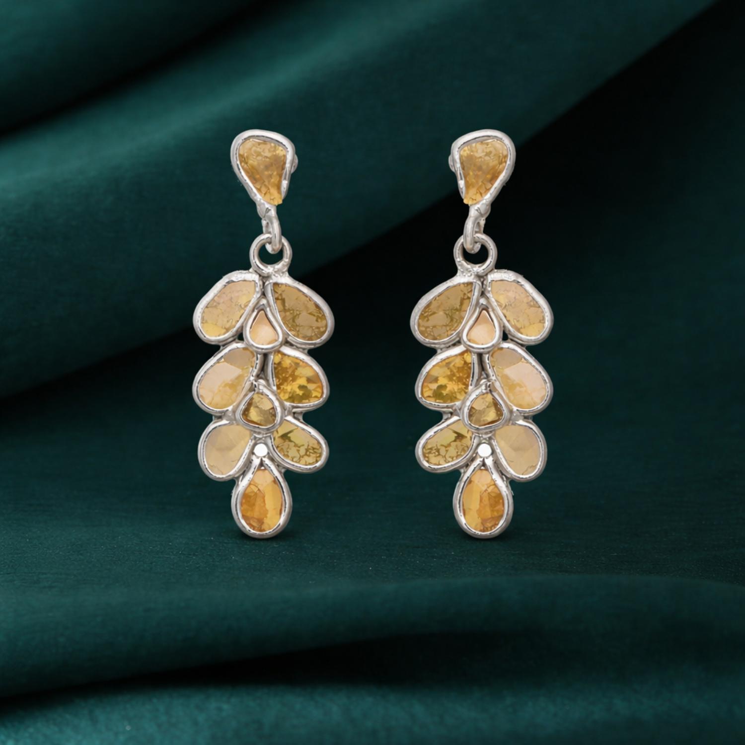 1.00 Ct Yellow Polki Diamond Drop Earrings - 925 Sterling Silver