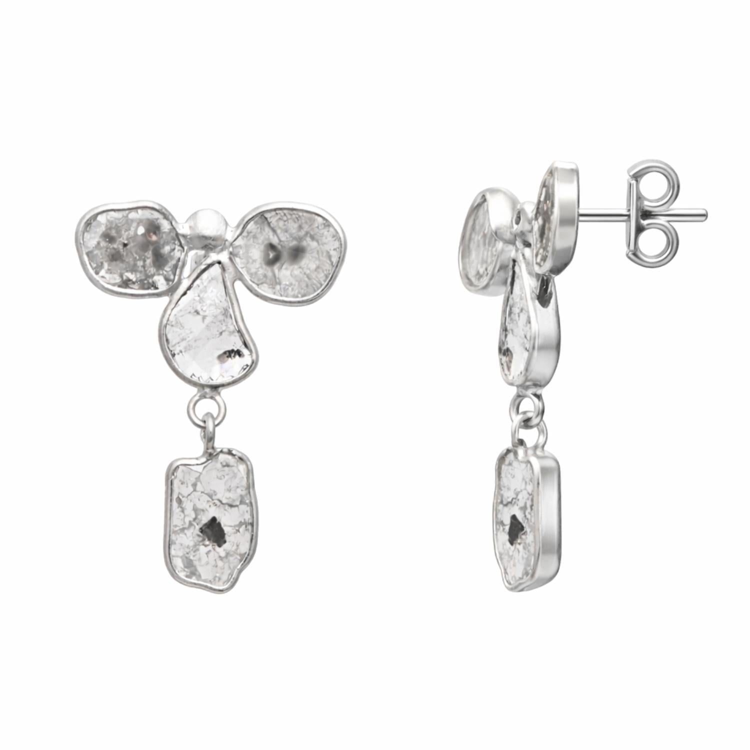 1.00 Ct Unshaped Polki Diamond Drop Earrings - 925 Sterling Silver