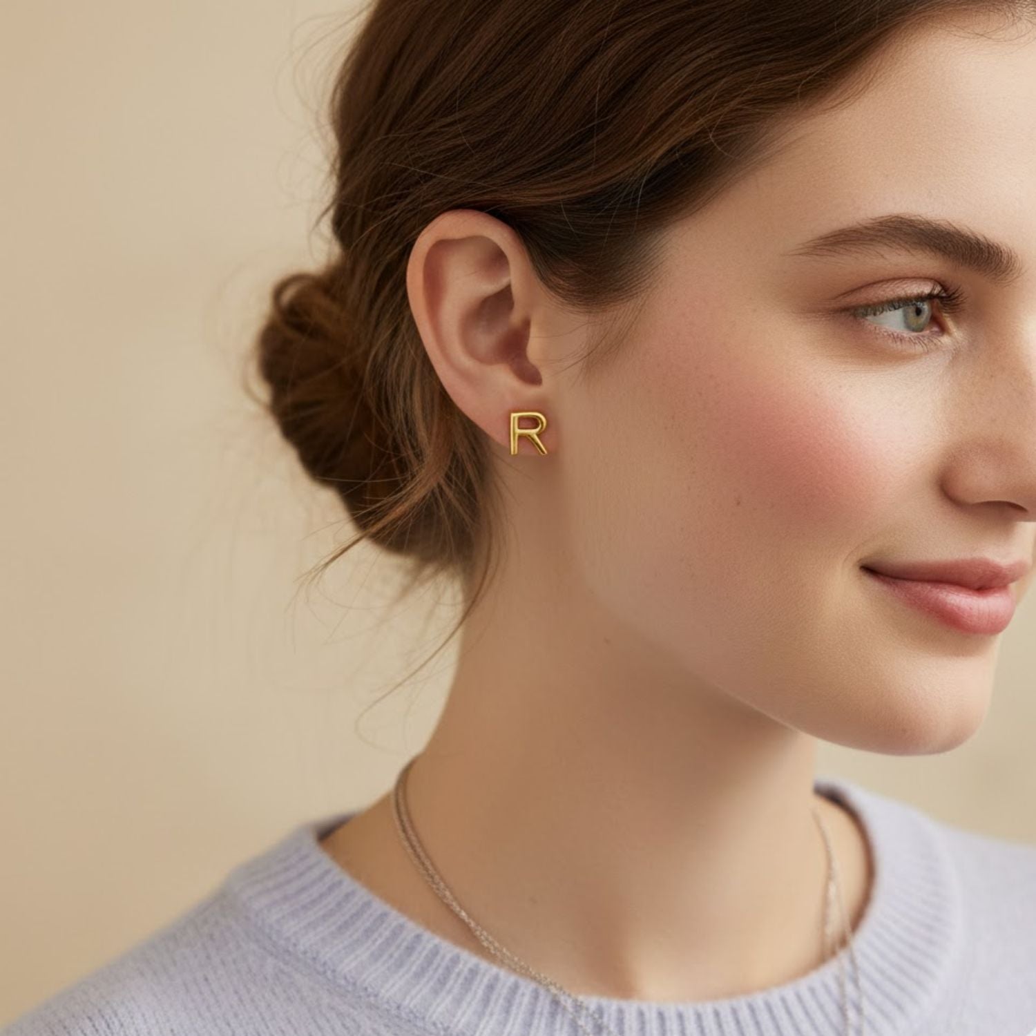 A to Z Initial Alphabet Studs Earrings – Sterling Silver Yellow Plated