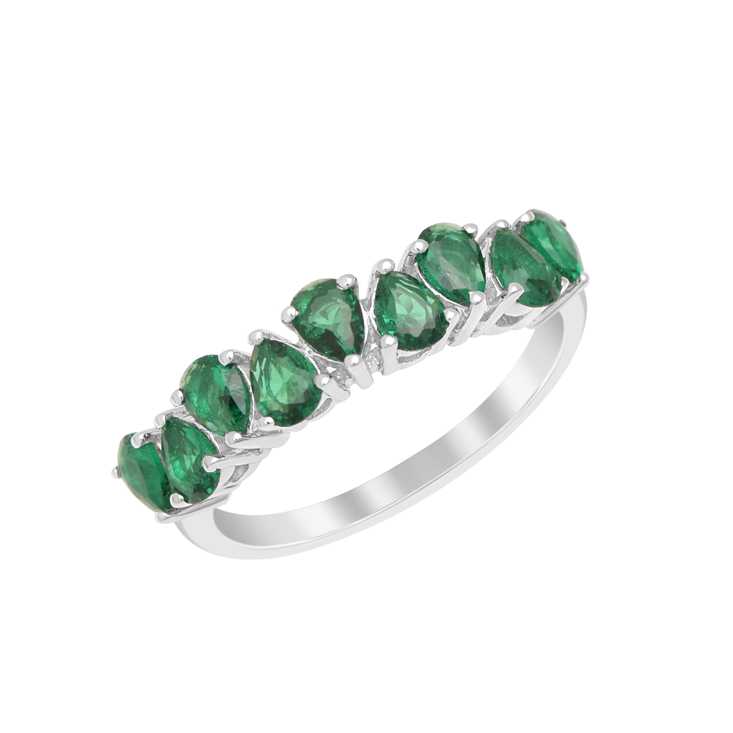 Emerald Olive Green Eternity Ring - Sterling Silver