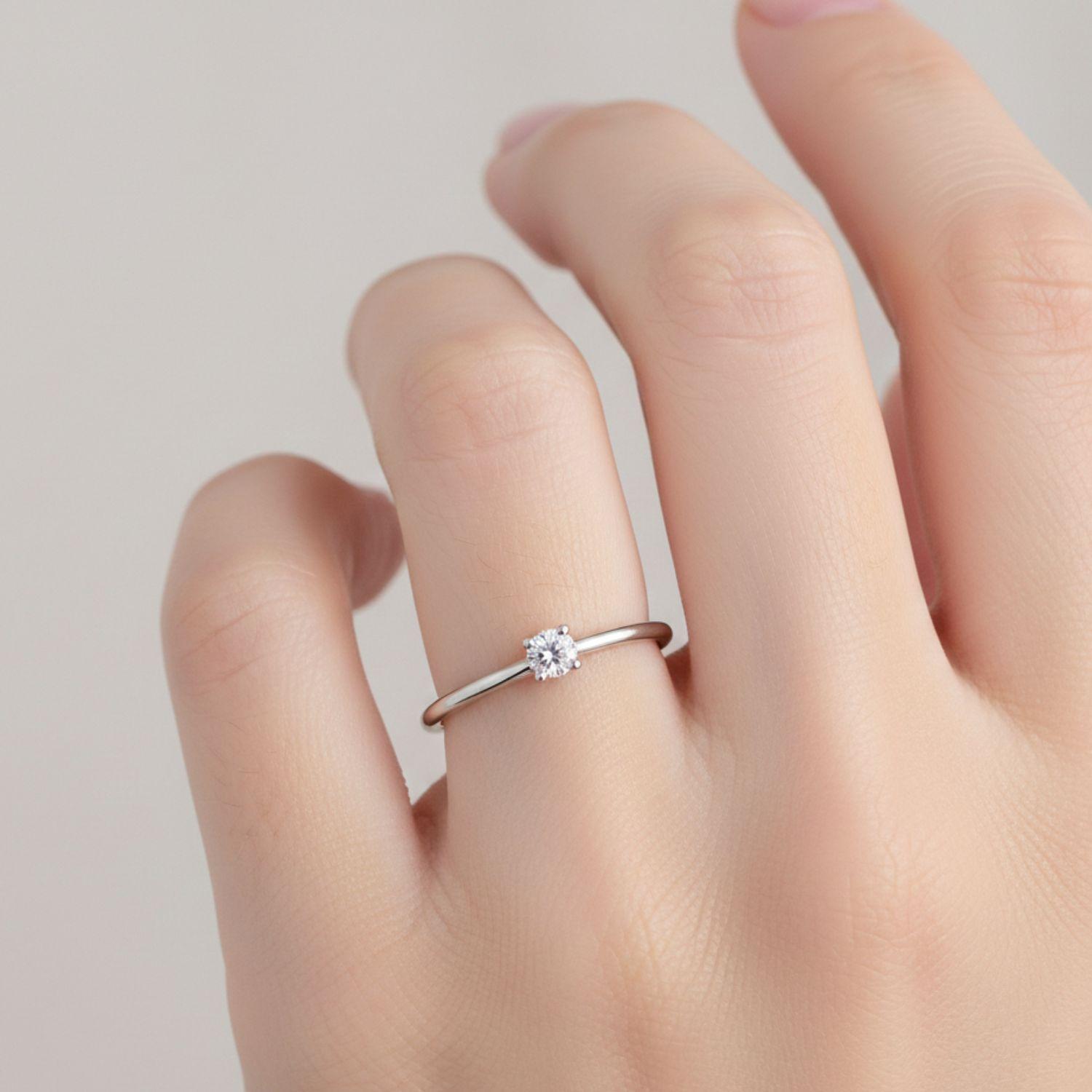 Round White CZ Solitaire Adjustable Open Ring – Sterling Silver