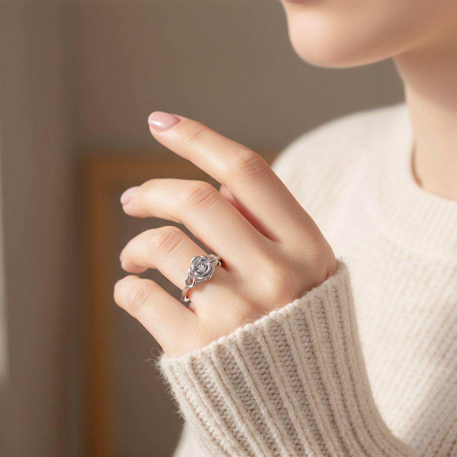 Rose Flower Floral Knot Adjustable Open Ring – Sterling Silver