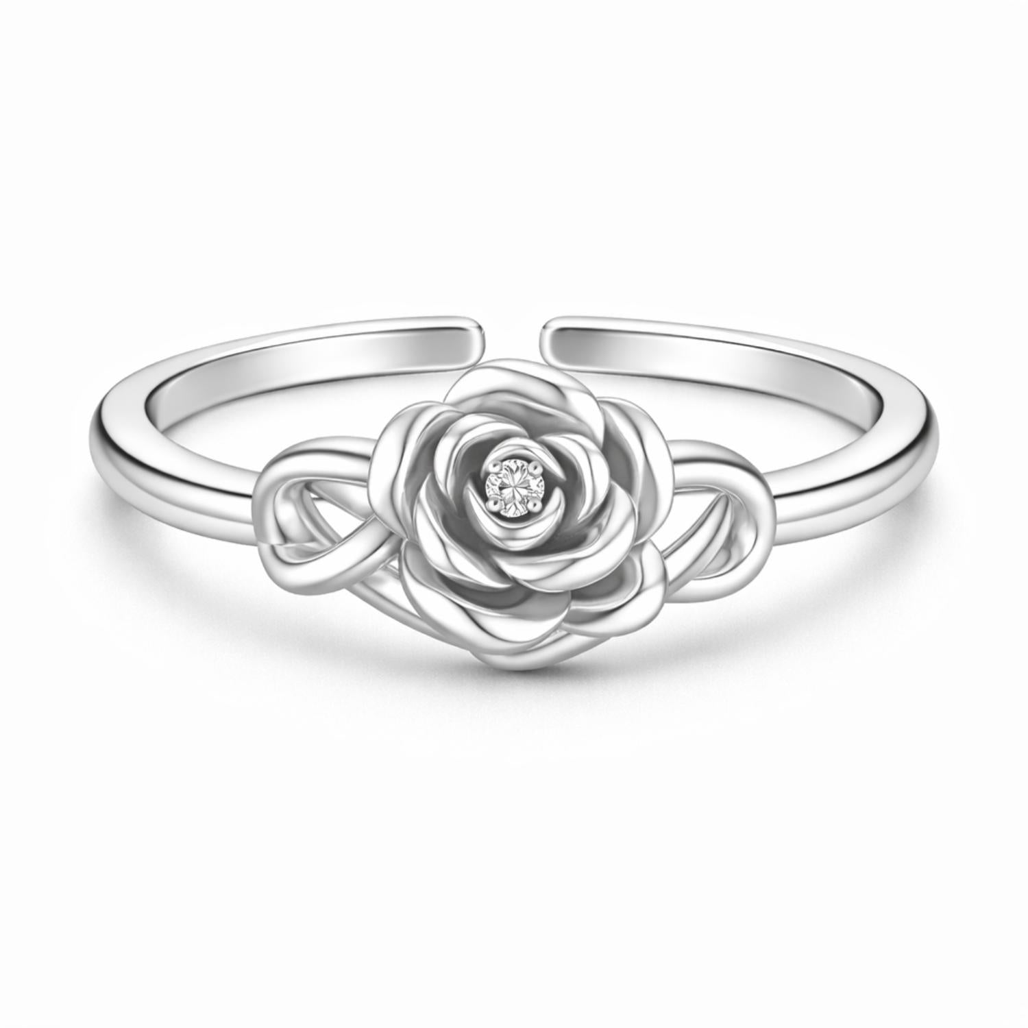 Rose Flower Floral Knot Adjustable Open Ring – Sterling Silver