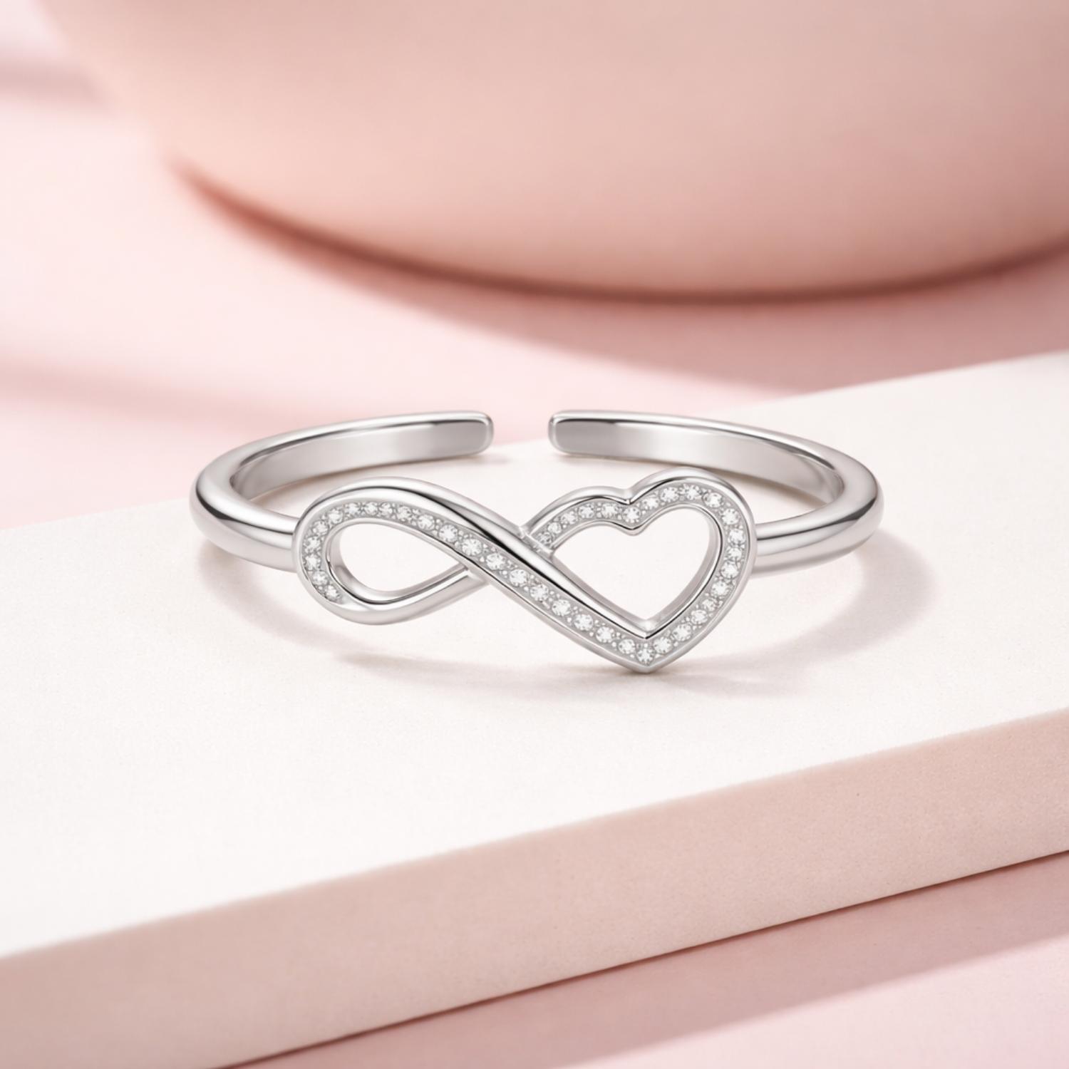 Infinity Heart Eternal Love Open Adjustable Band Ring – Sterling Silver