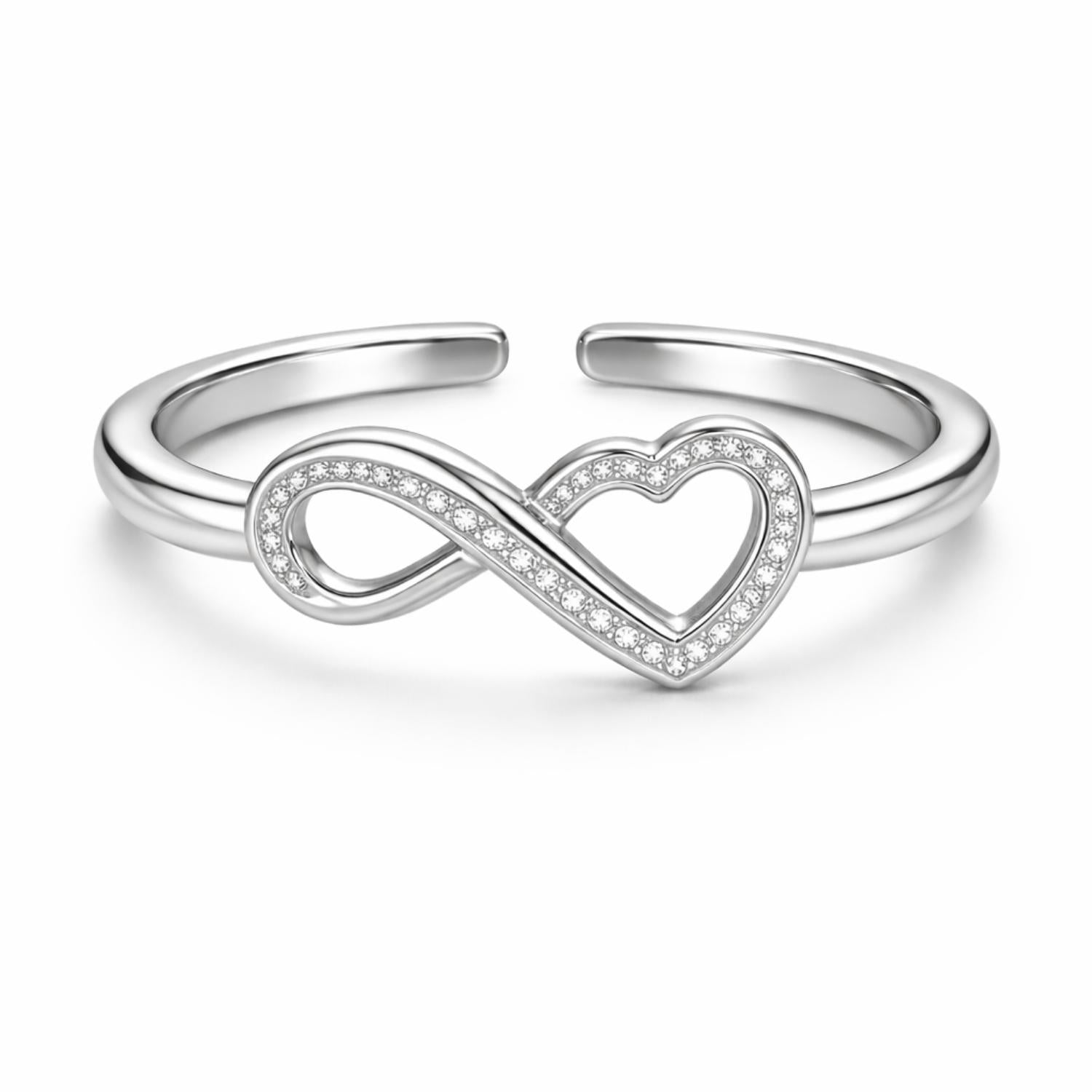 Infinity Heart Eternal Love Open Adjustable Band Ring – Sterling Silver