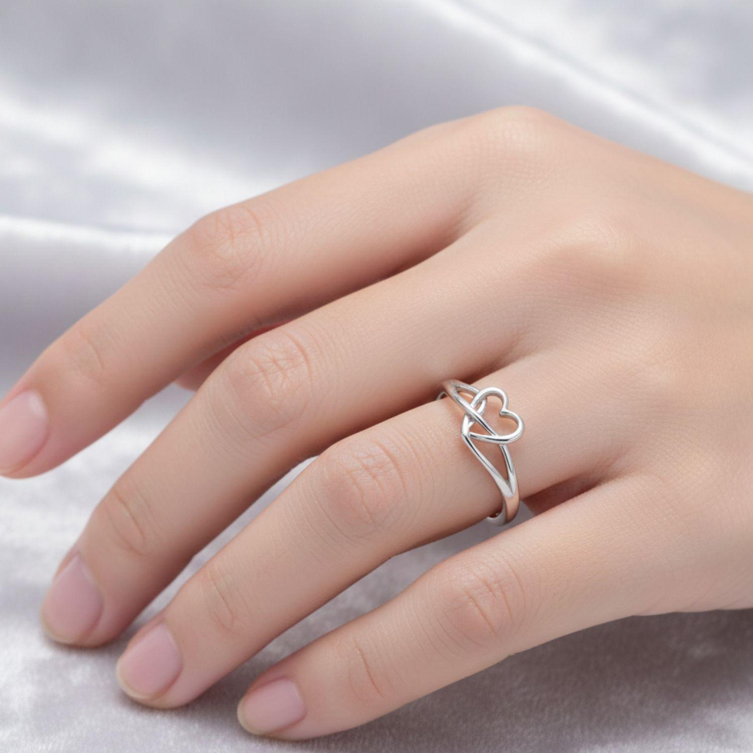 Intertwined Love Knot Heart Adjustable Open Ring – Sterling Silver