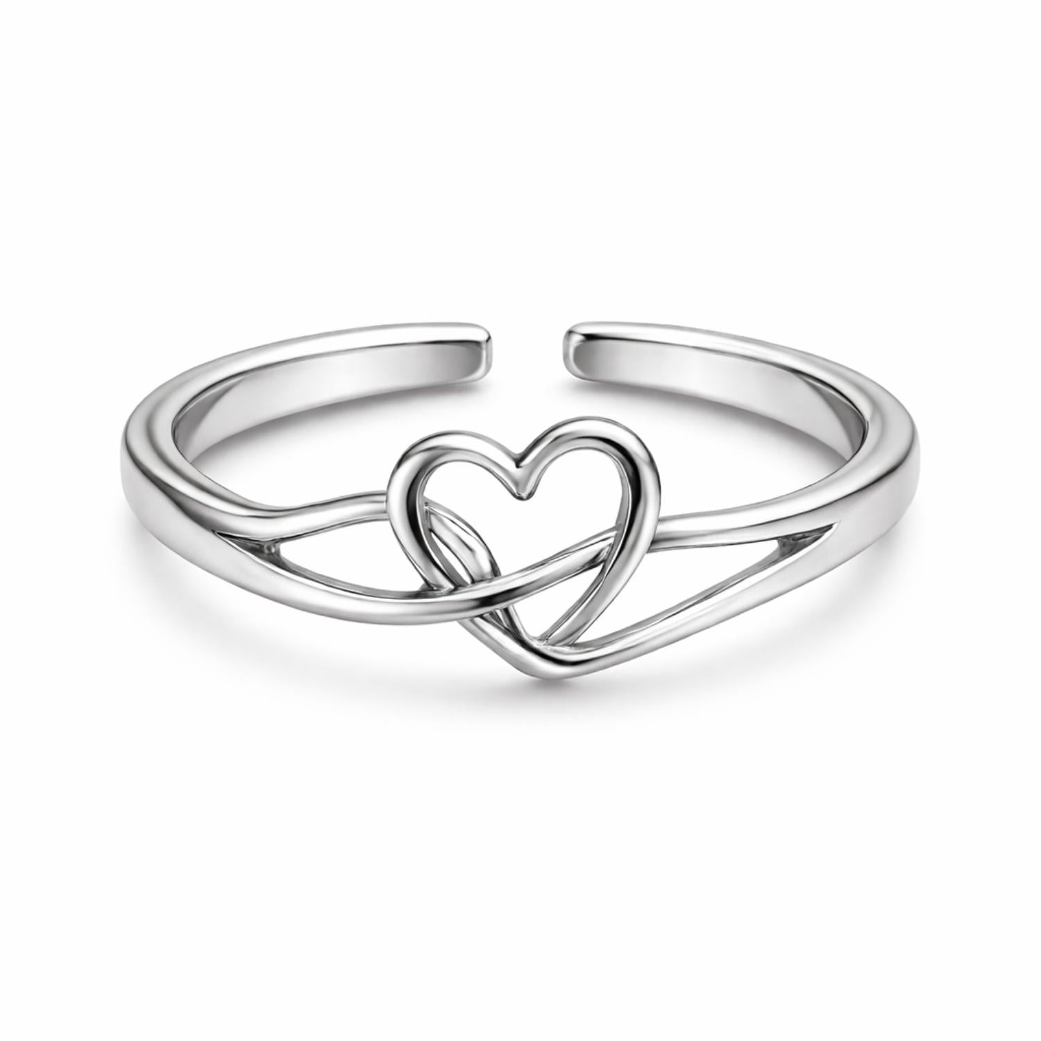 Intertwined Love Knot Heart Adjustable Open Ring – Sterling Silver