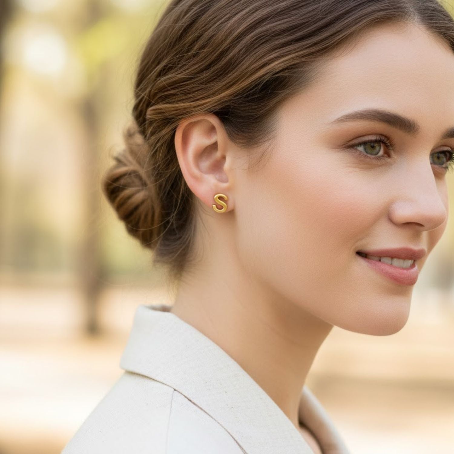 A to Z Initial Alphabet Studs Earrings – Sterling Silver Yellow Plated