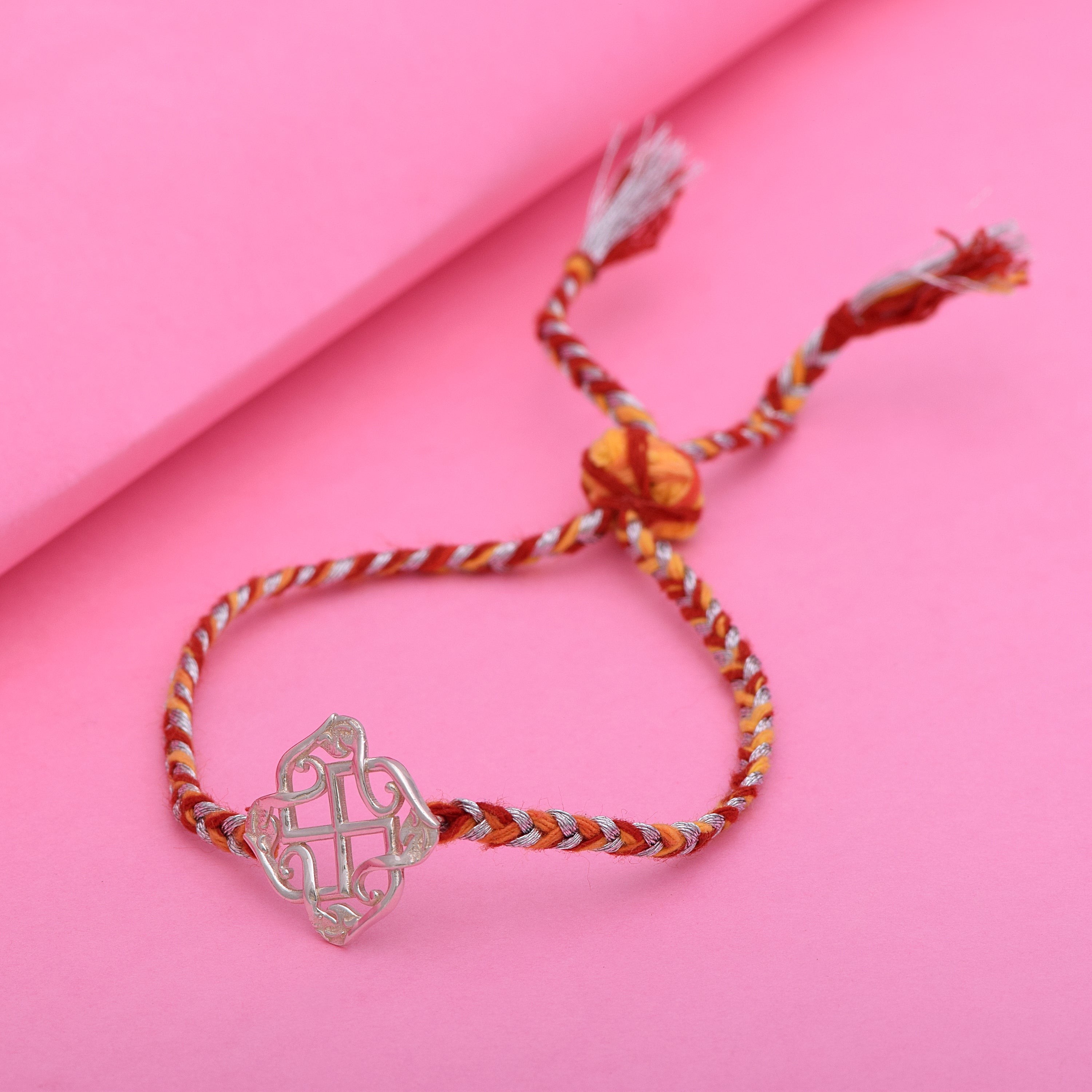 Swastik Mandala Thread Rakhi Bracelet - Sterling Silver
