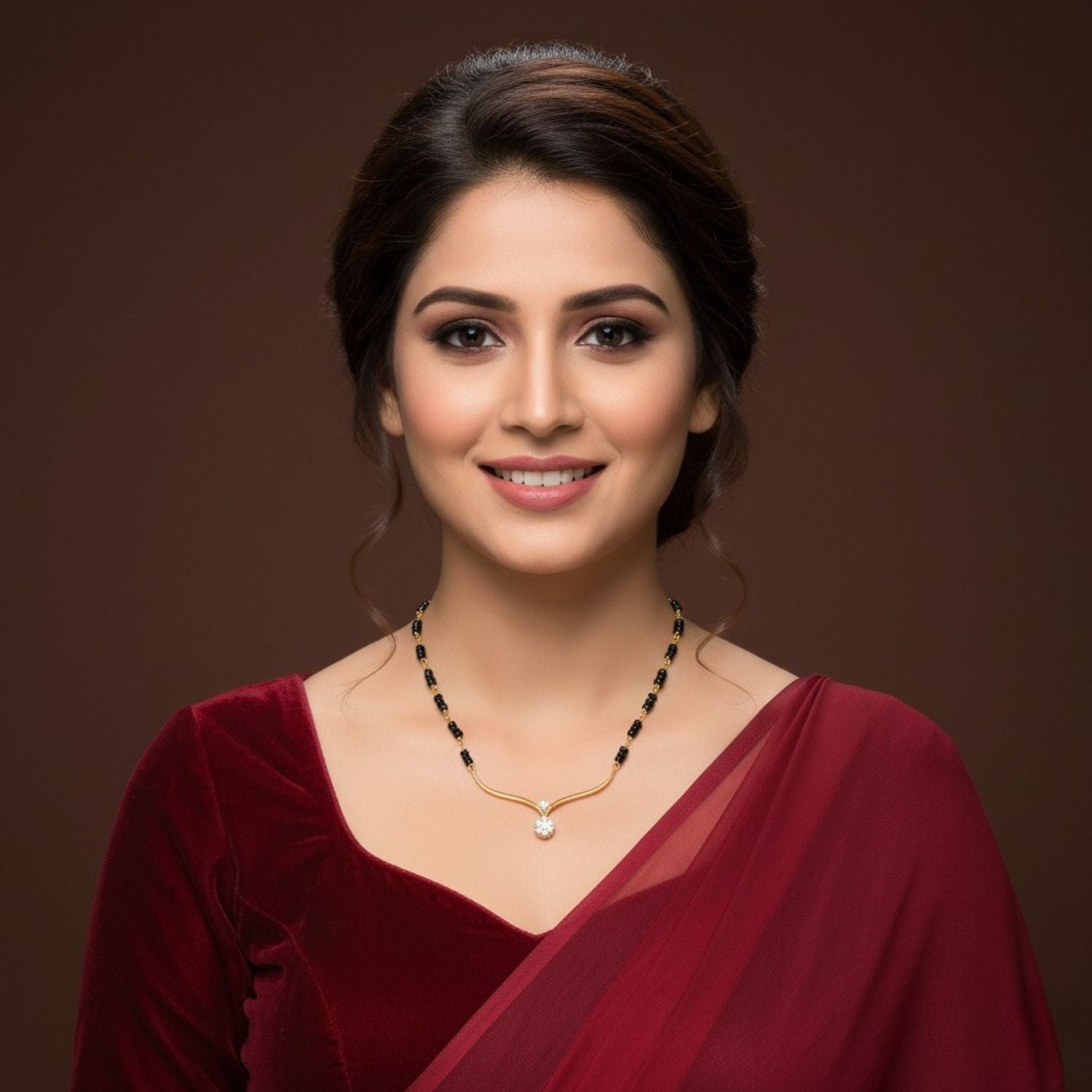 V-Shaped Floral Pendant Mangalsutra – Sterling Silver Gold Plated