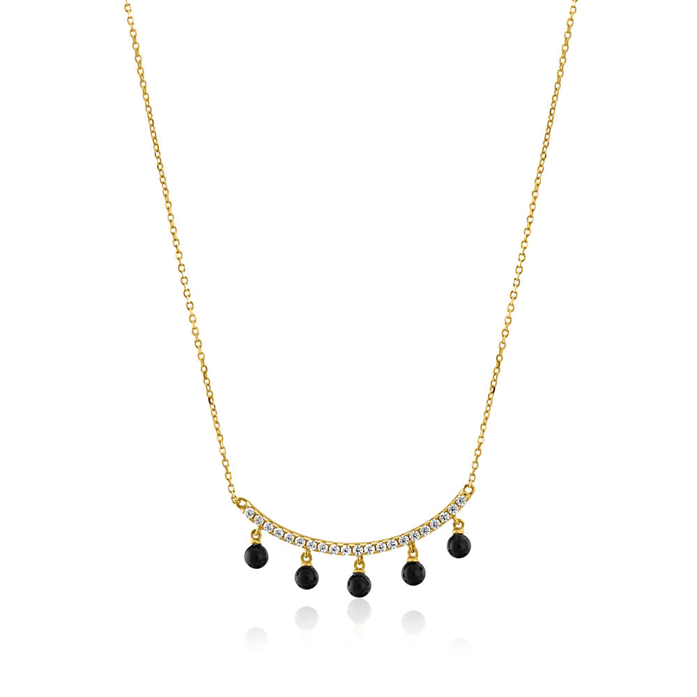 Curved Bar Hanging Black Beads Mangalsutra – Sterling Silver Gold Plated