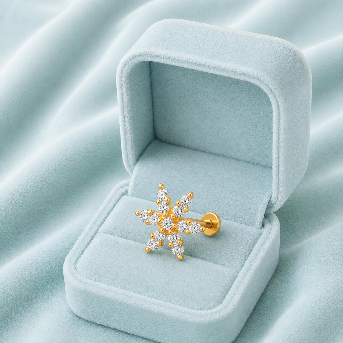 White CZ Floral Nose Pin - Sterling Silver Gold Plated