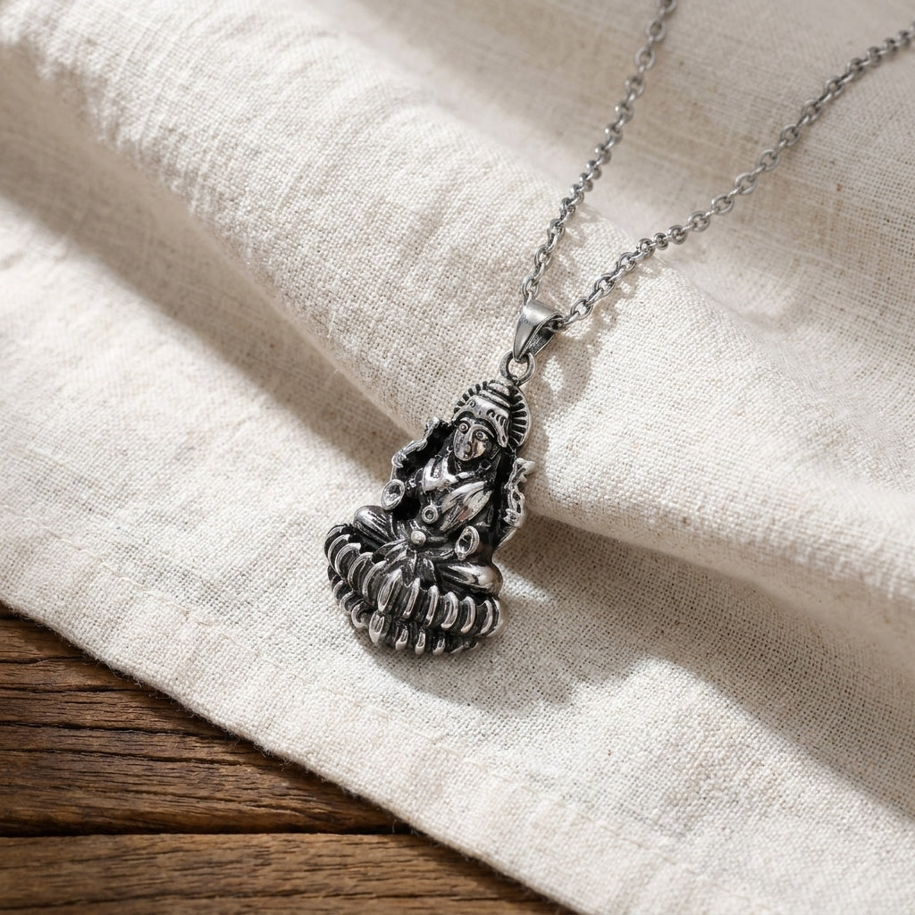 Goddess Laxmi Pendant - Sterling Silver