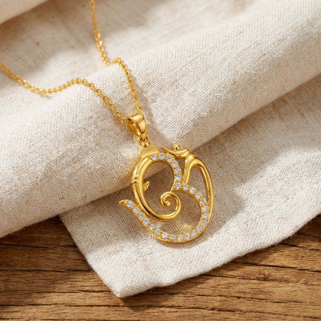 White CZ Om Pendant Spiritual Symbol Design - Sterling Silver