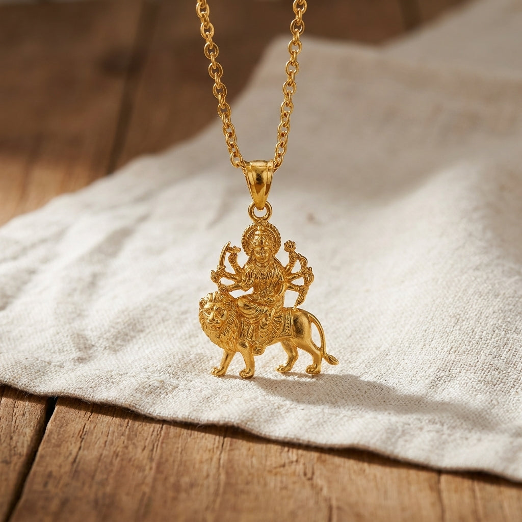 Durga Mata Pendant Divine Warrior Goddess Design - Sterling Silver
