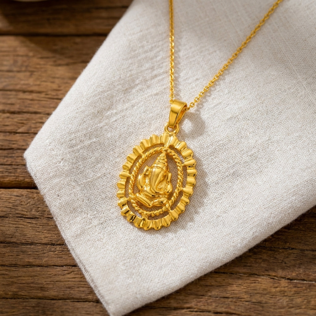 Yellow Gold Plated Ganesha Pendant - Sterling Silver