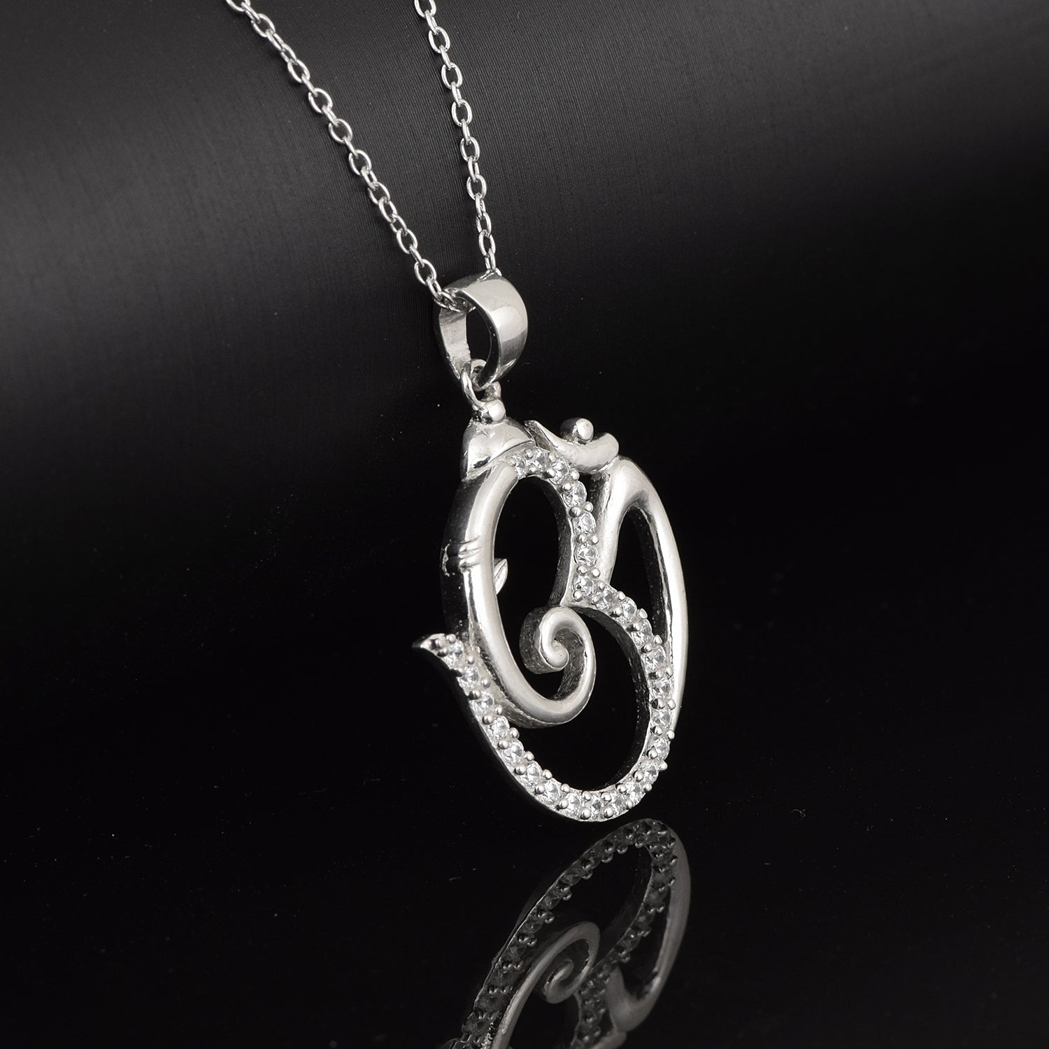 White CZ Om Pendant Spiritual Symbol Design - Sterling Silver