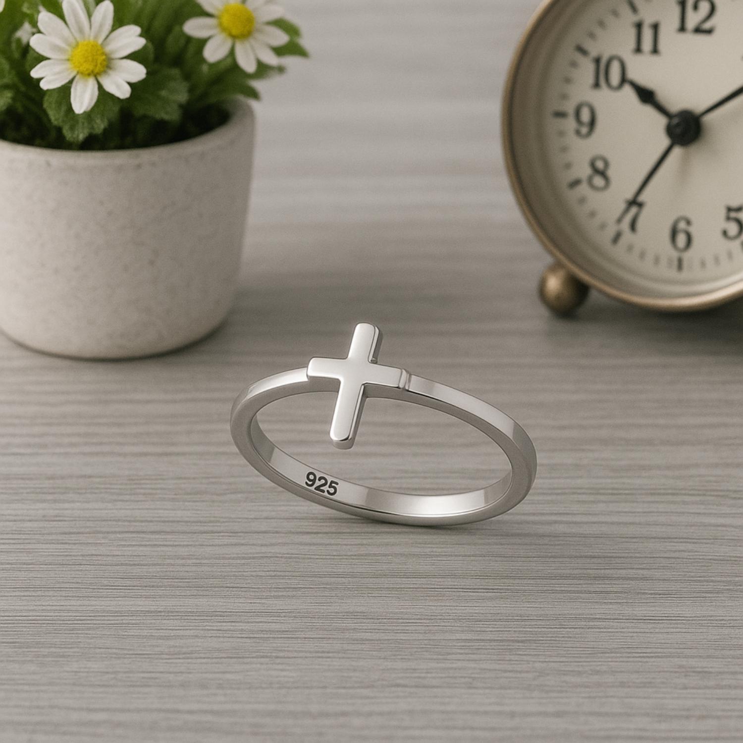 Minimalist Cross Ring - Sterling Silver