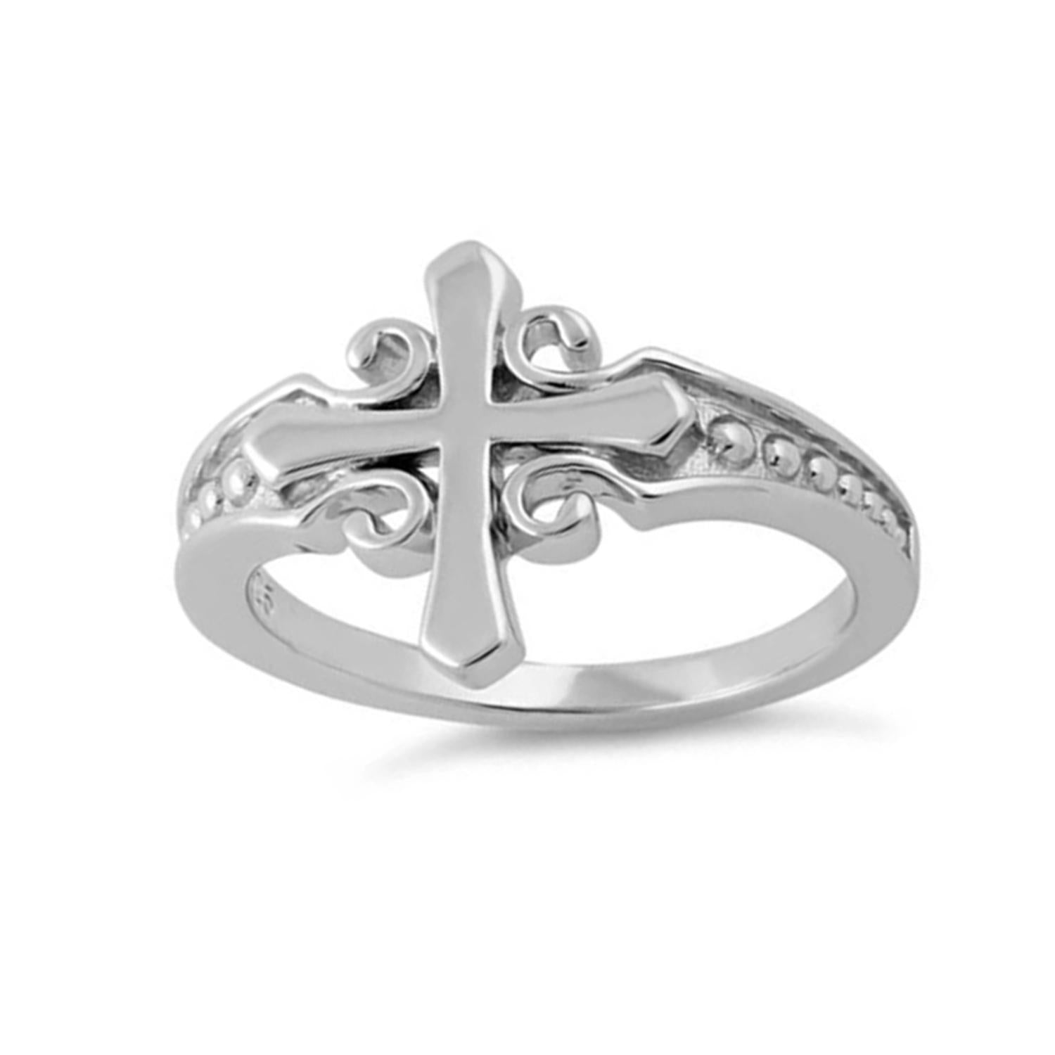 Ornate Cross Ring - Sterling Silver