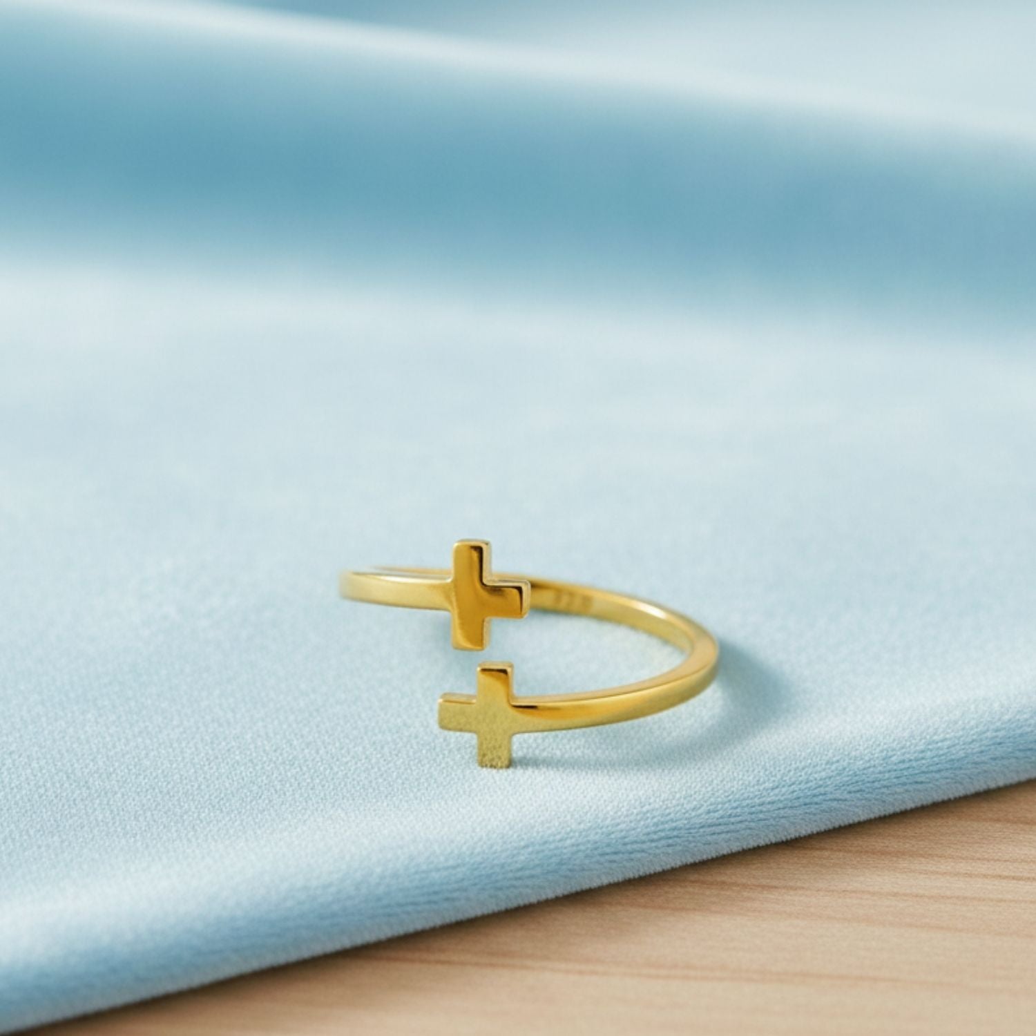 Double Cross Open Adjustable Ring - Sterling Silver