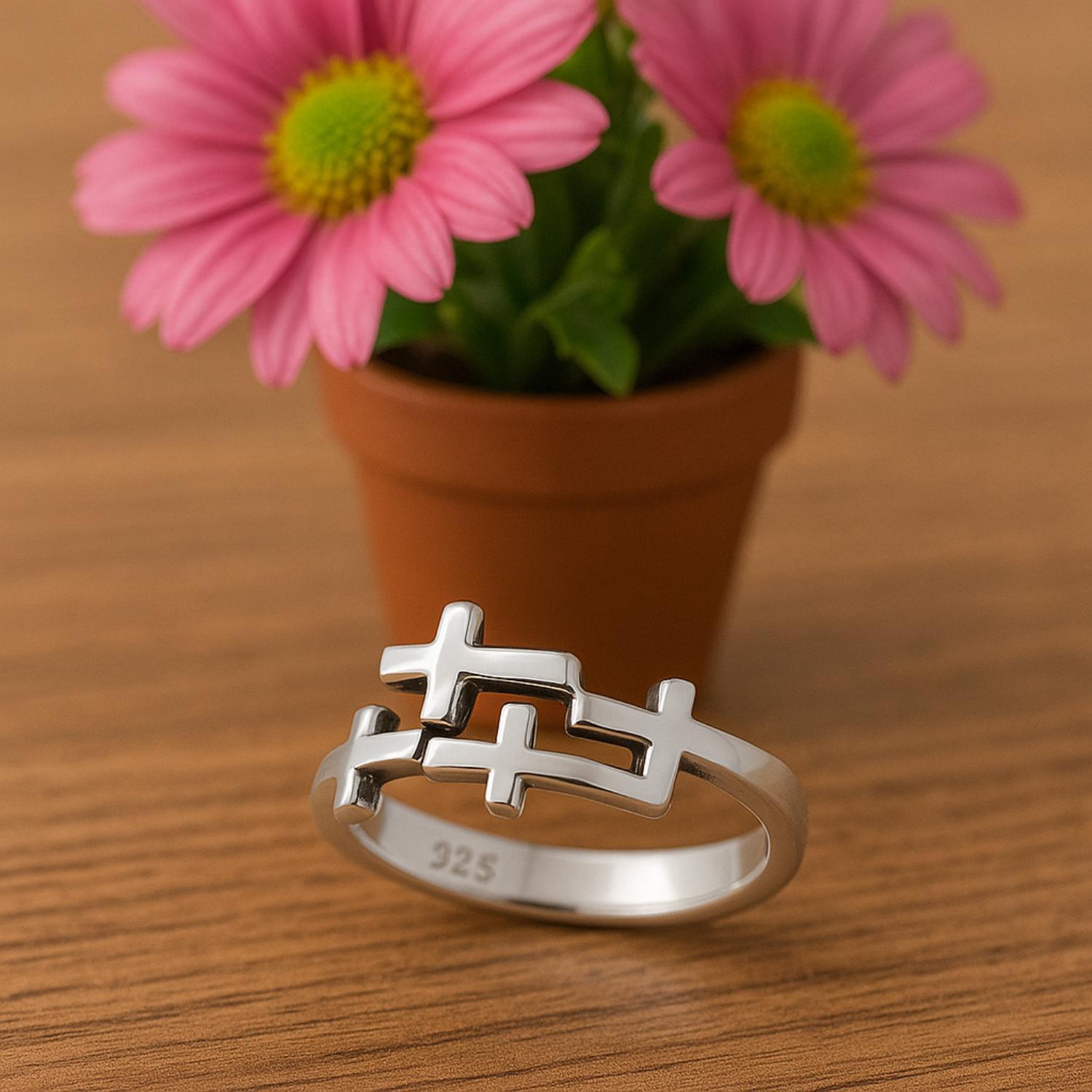 Double Cross Puzzle Ring - Sterling Silver