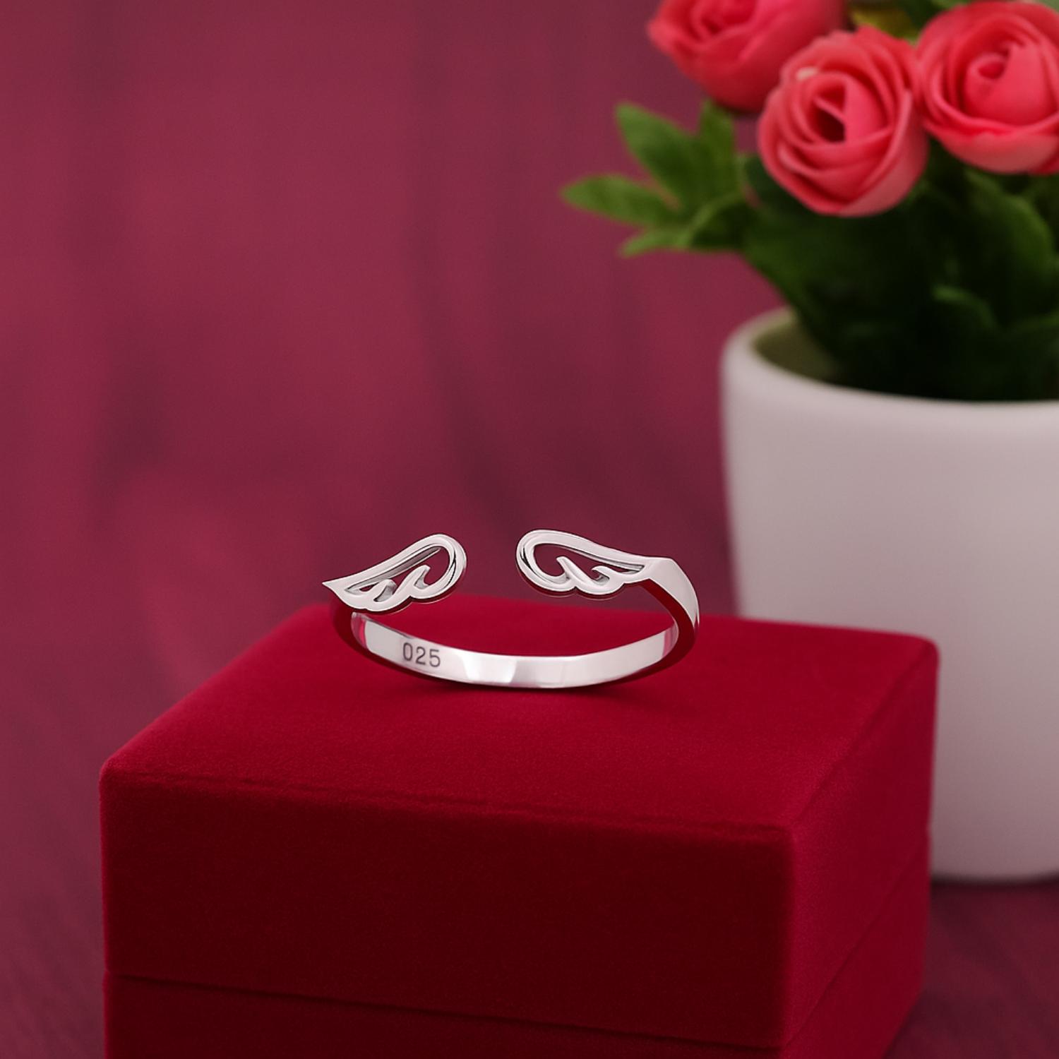 Open Angel Wing Adjustable Ring - Sterling Silver