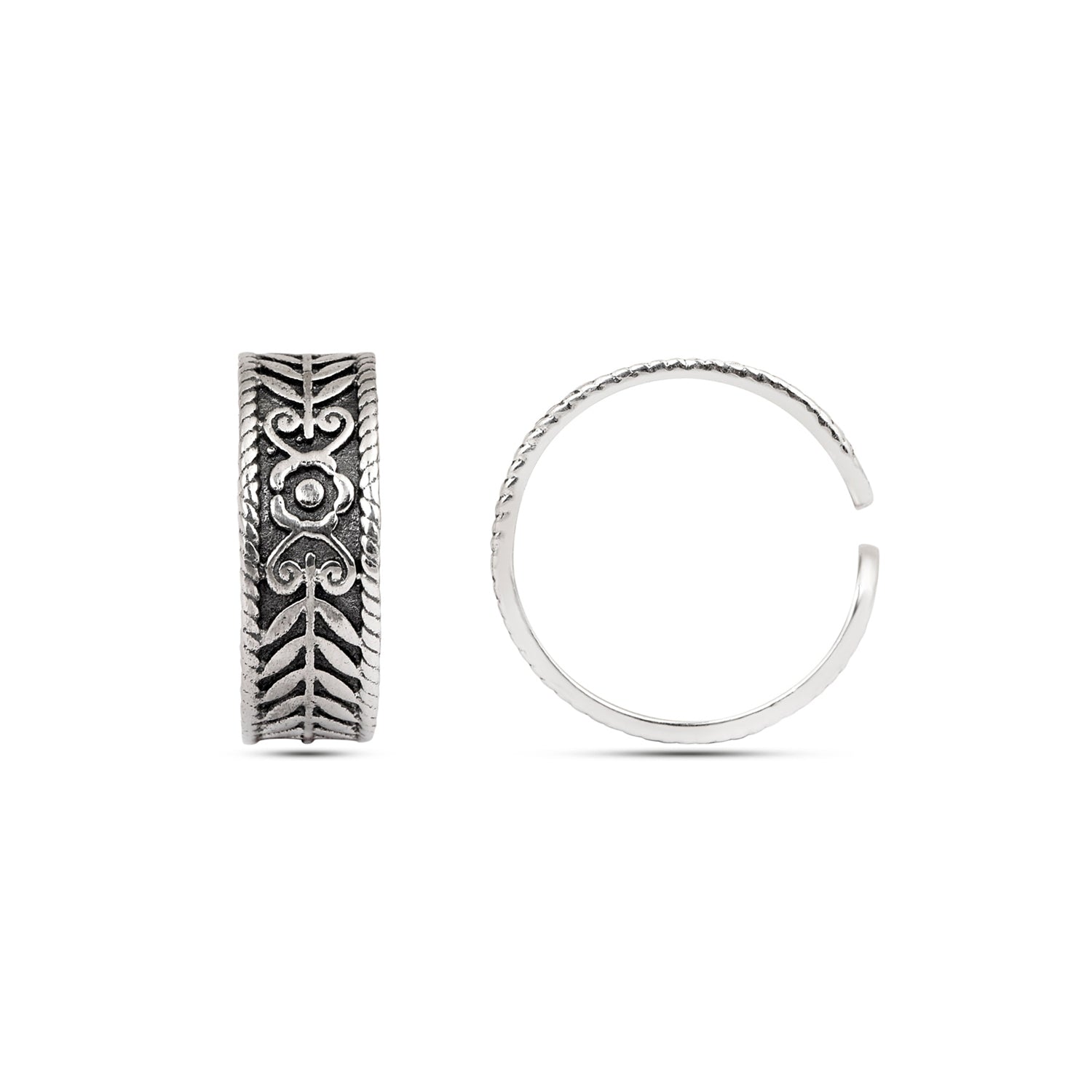 Floral Chevron Oxidized Toe Ring - Sterling Silver