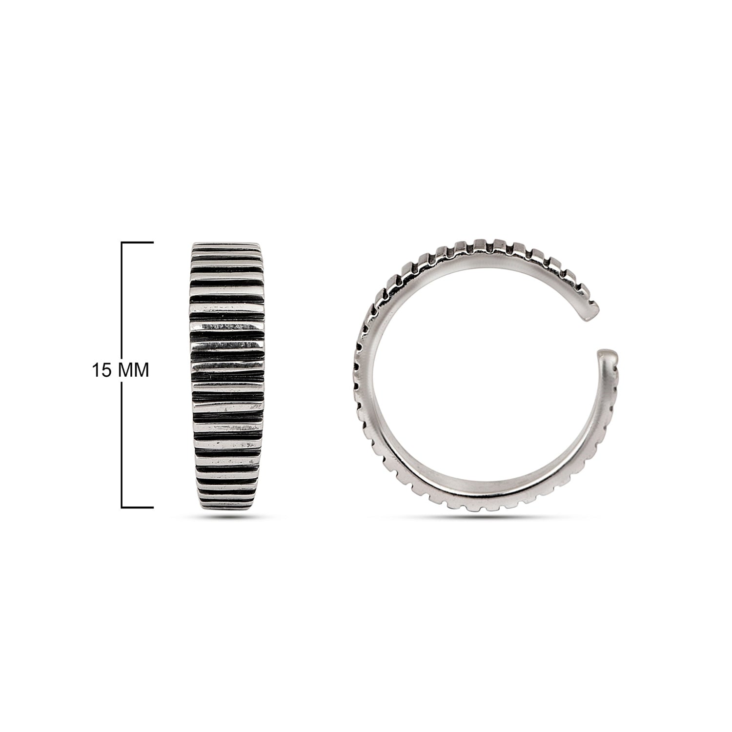 Striped Oxidized Toe Ring - Sterling Silver