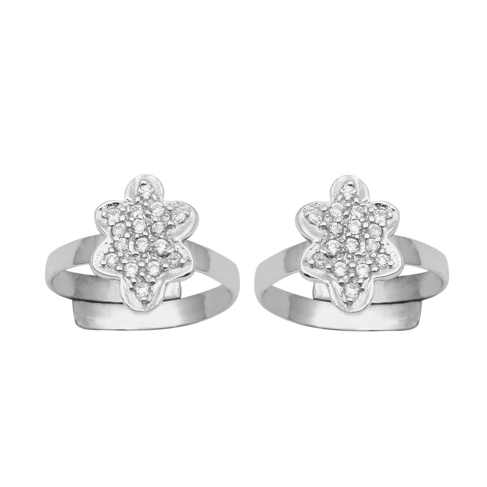 White CZ Floral Toe Ring - Sterling Silver
