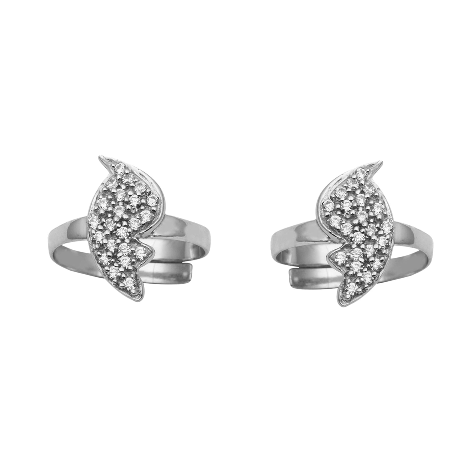 White CZ Leaf Pavé Toe Ring - Sterling Silver