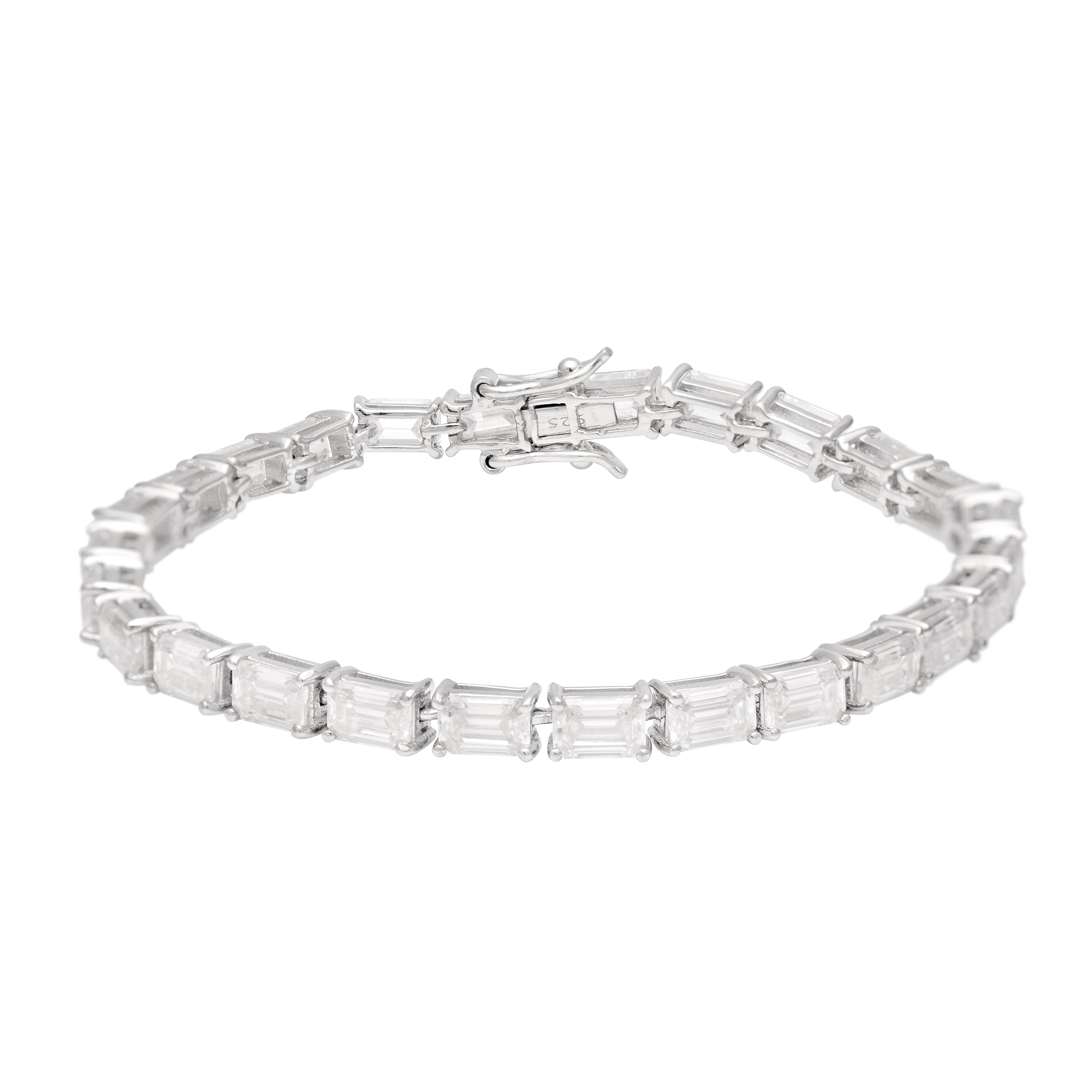 Emerald Cut White CZ Tennis Bracelet - 925 Sterling Silver