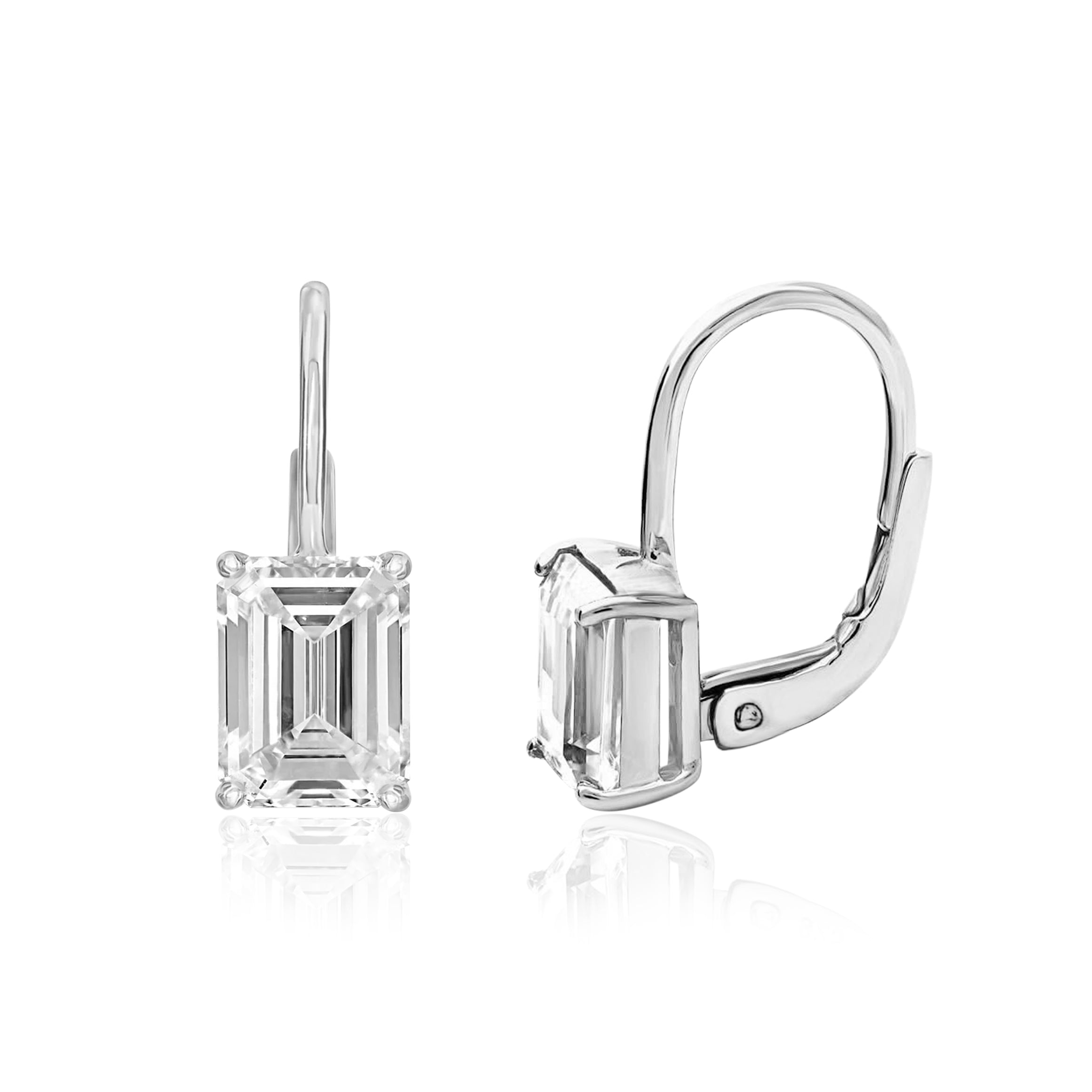 Emerald Cut White CZ Drop Earrings - 925 Sterling Silver