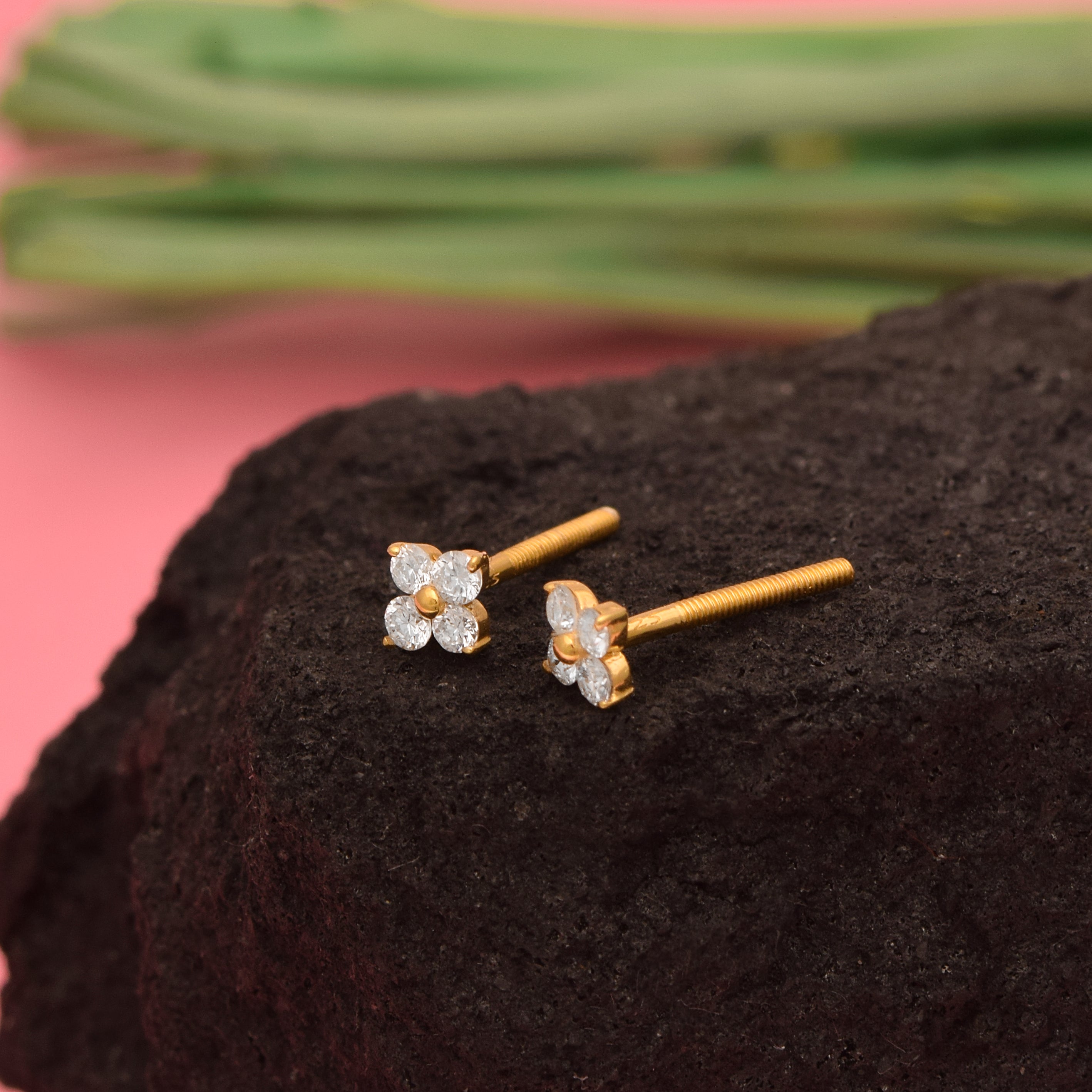 Floral White CZ Stud Earrings - Gold Plated 925 Silver