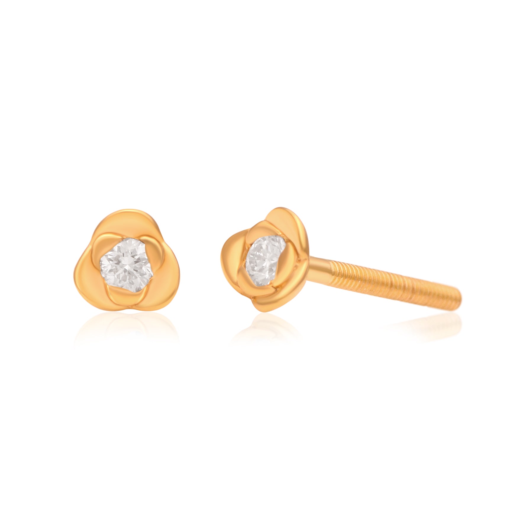 White CZ Floral Stud Earrings - Gold Plated 925 Silver