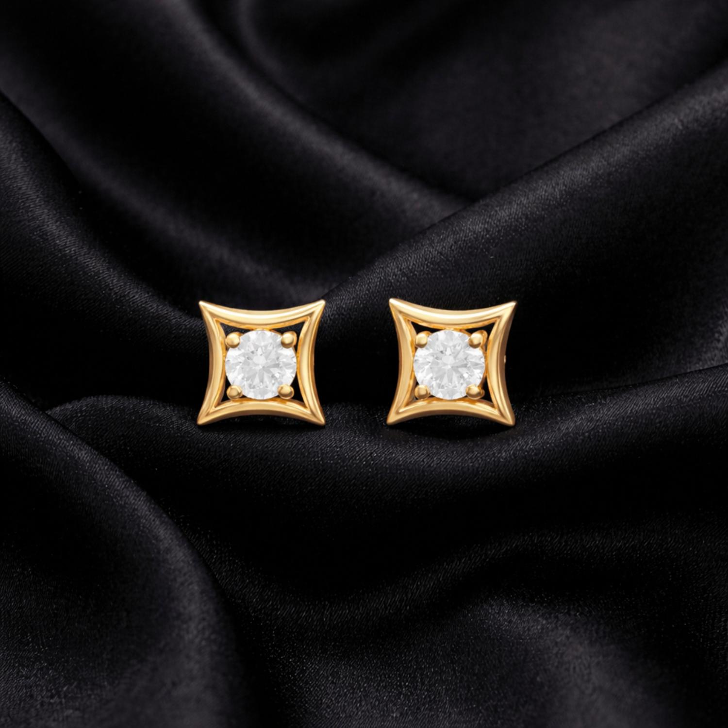 White CZ Square Frame Stud Earrings - 925 Silver Gold Plated