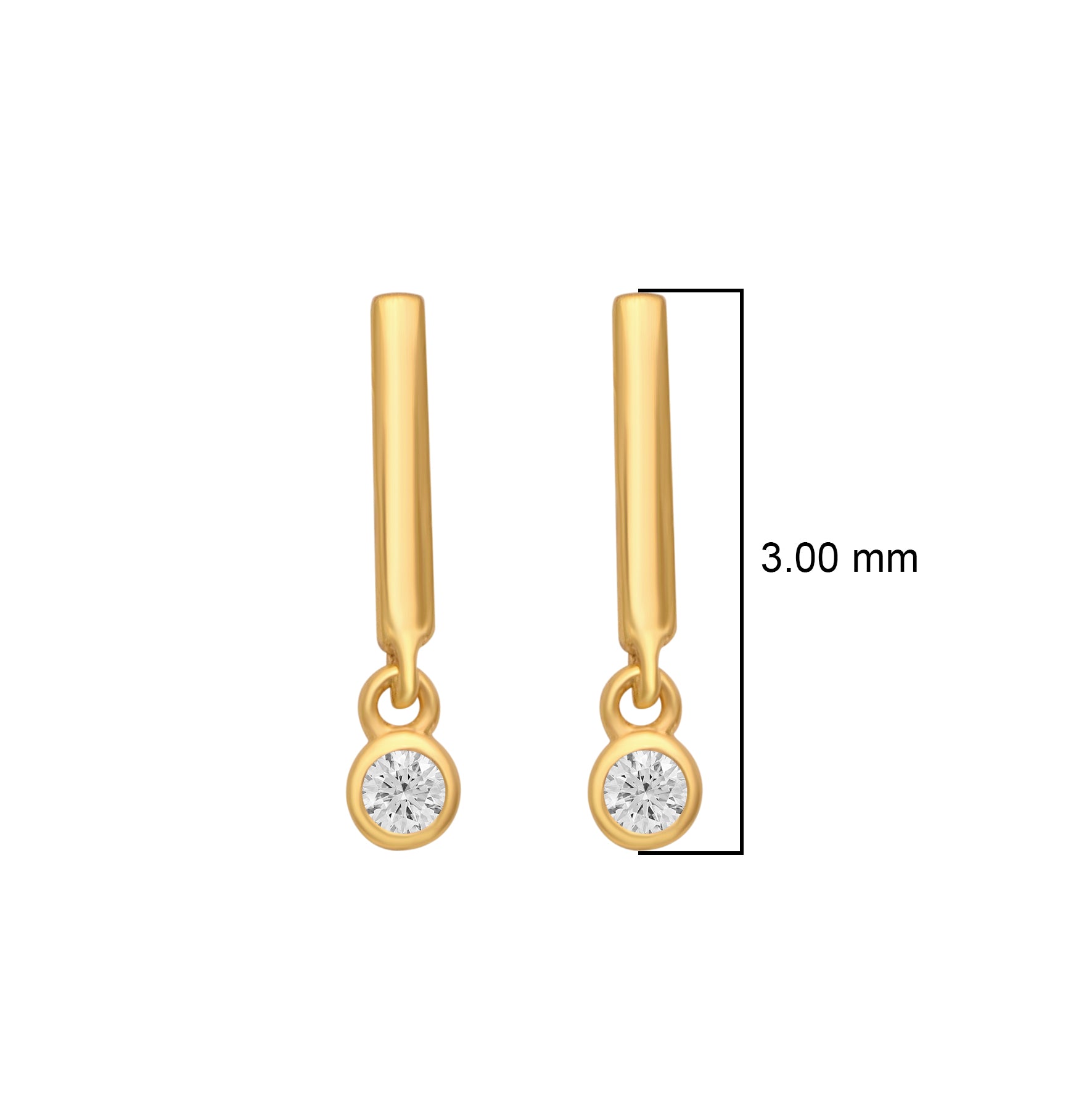 White CZ Drop Bar Earrings - 925 Silver Gold Plated