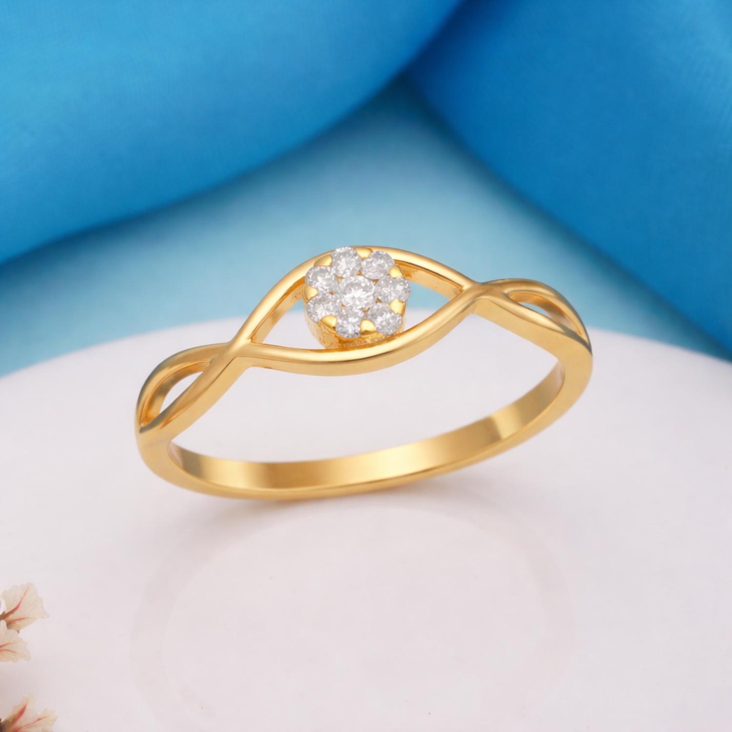 White CZ Modern Crossover Band Design Ring – Sterling Silver Gold Plated