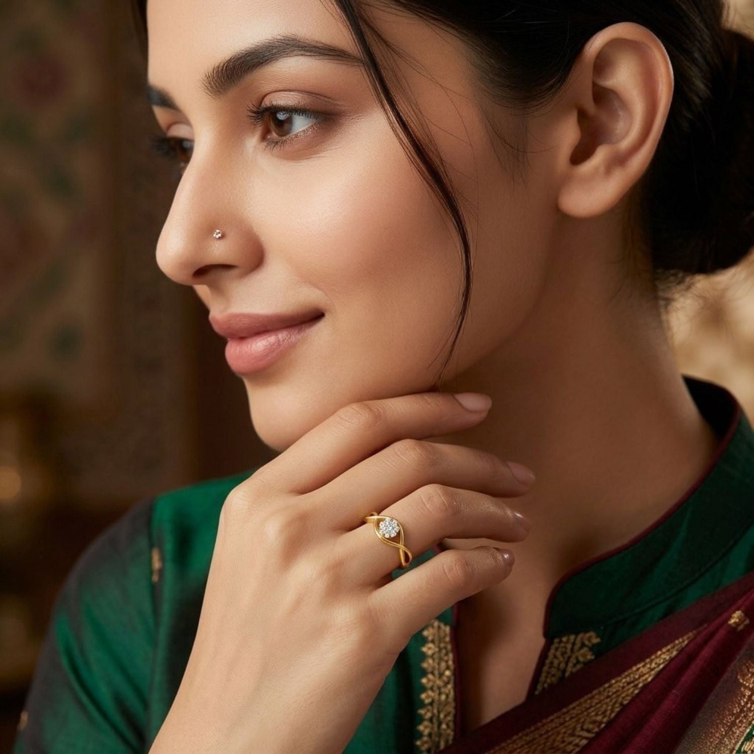 White CZ Modern Crossover Band Design Ring – Sterling Silver Gold Plated