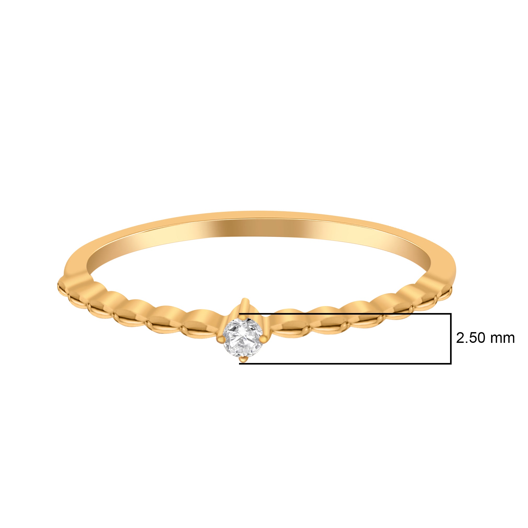 Round White CZ Textured Band Minimal Solitaire Ring – Sterling Silver Gold Plated