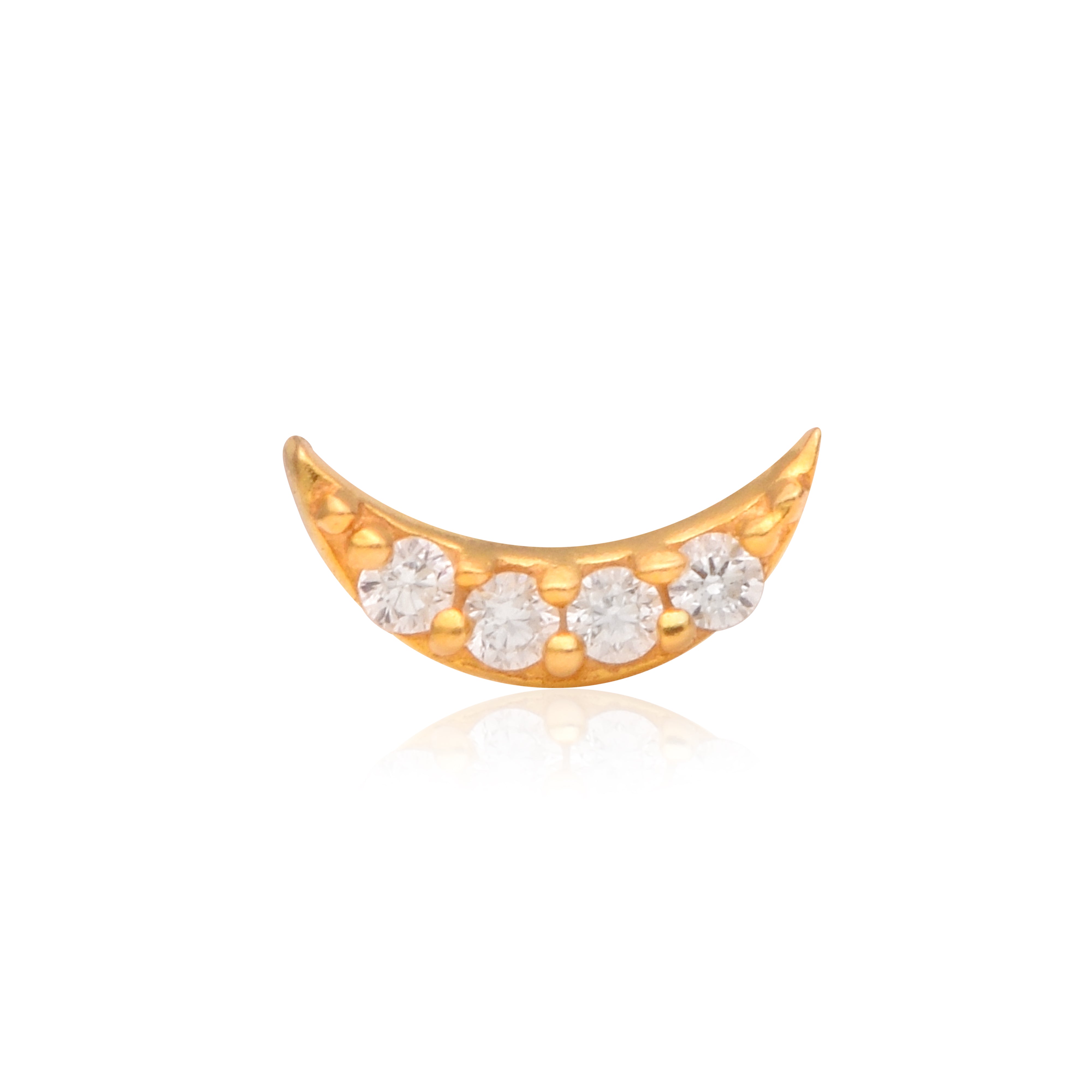 Gold Plated White CZ Crescent Nose Pin – Minimal Celestial Ethnic Design